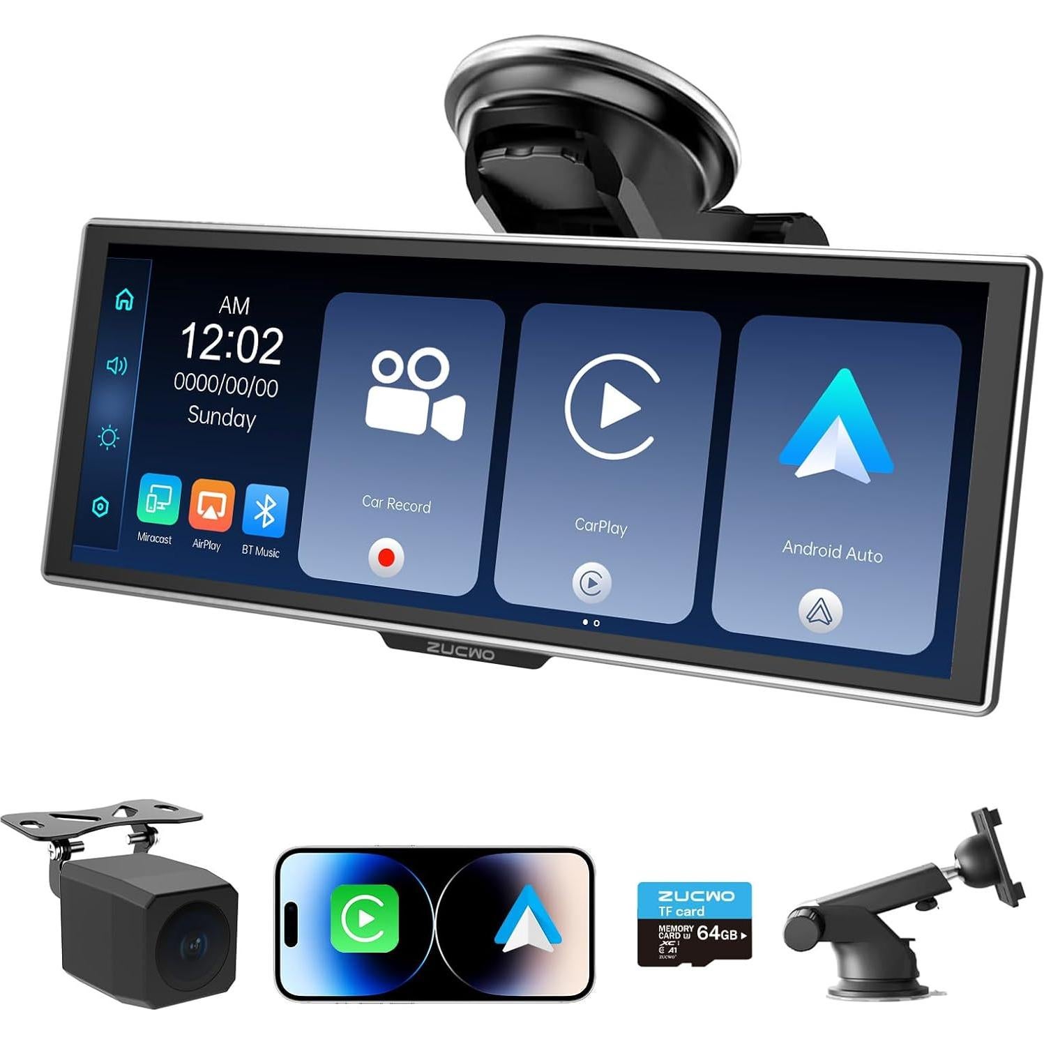 Pantalla Inalámbrica CarPlay ZUCWO 11.26" con Cámara 4K