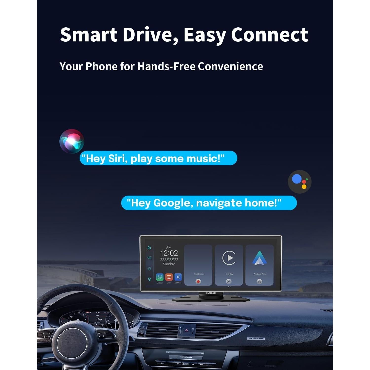 Pantalla Inalámbrica CarPlay ZUCWO 11.26" con Cámara 4K