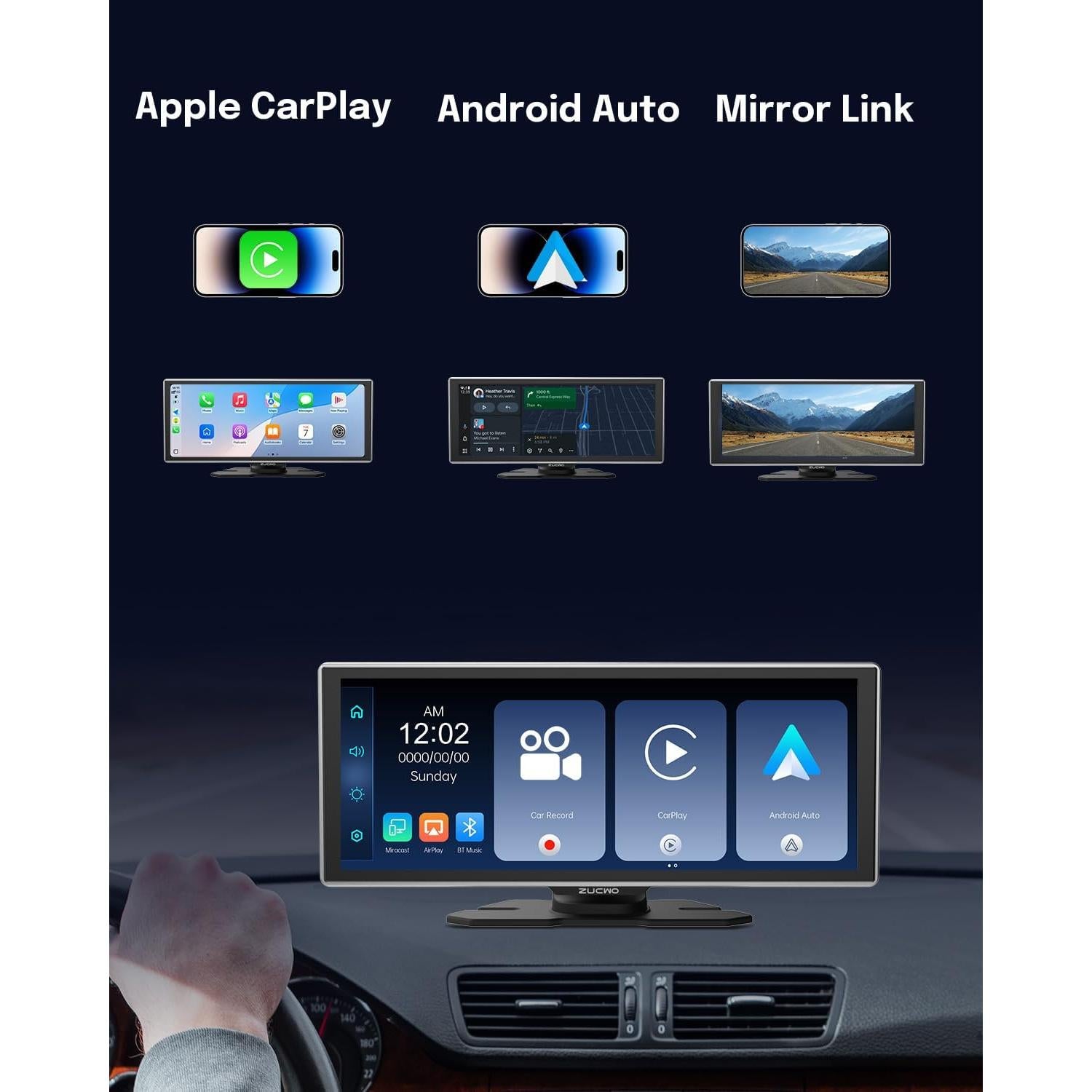 Pantalla Inalámbrica CarPlay ZUCWO 11.26" con Cámara 4K