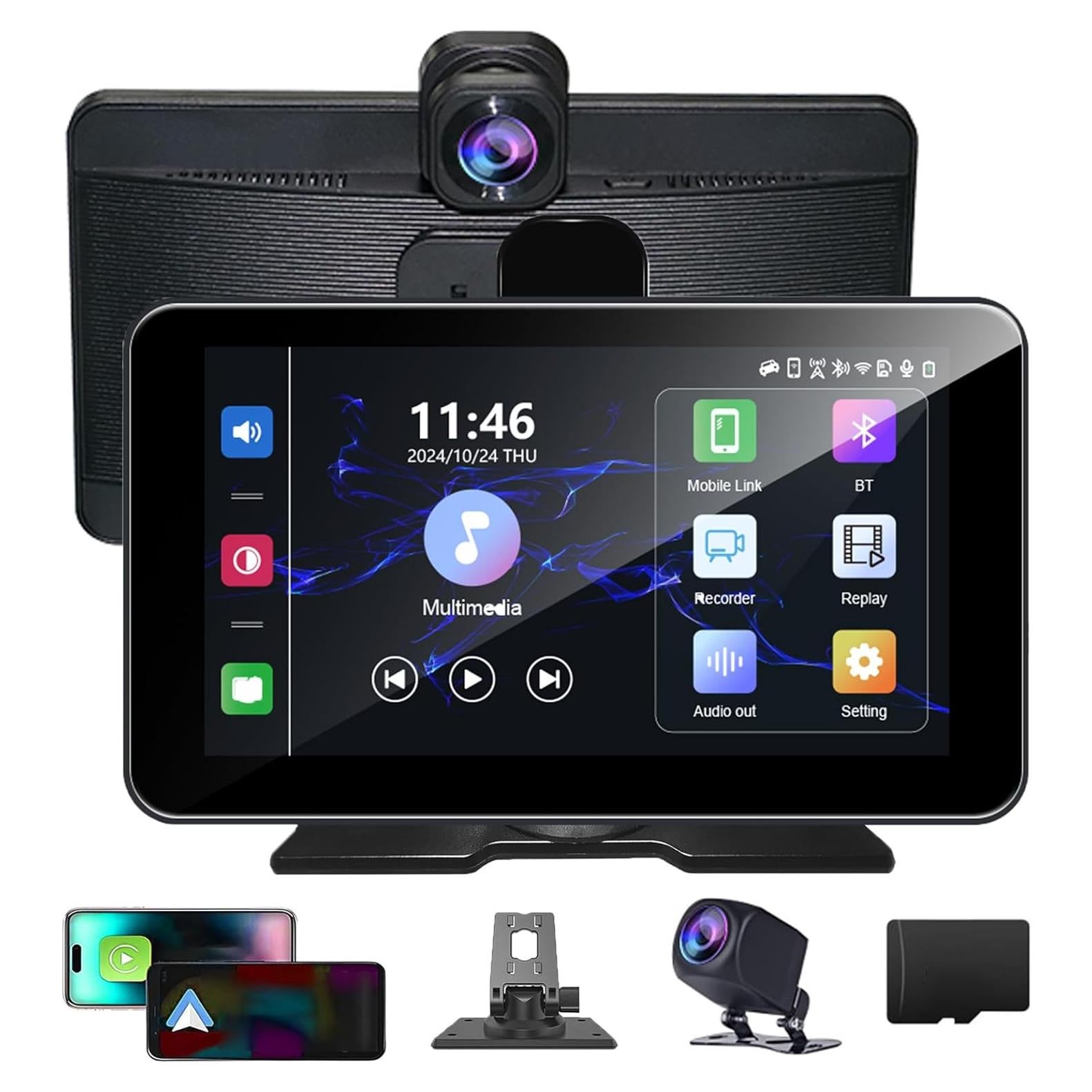 Pantalla Carplay Inalámbrica Oekihow 7" con Cámara 4K y GPS