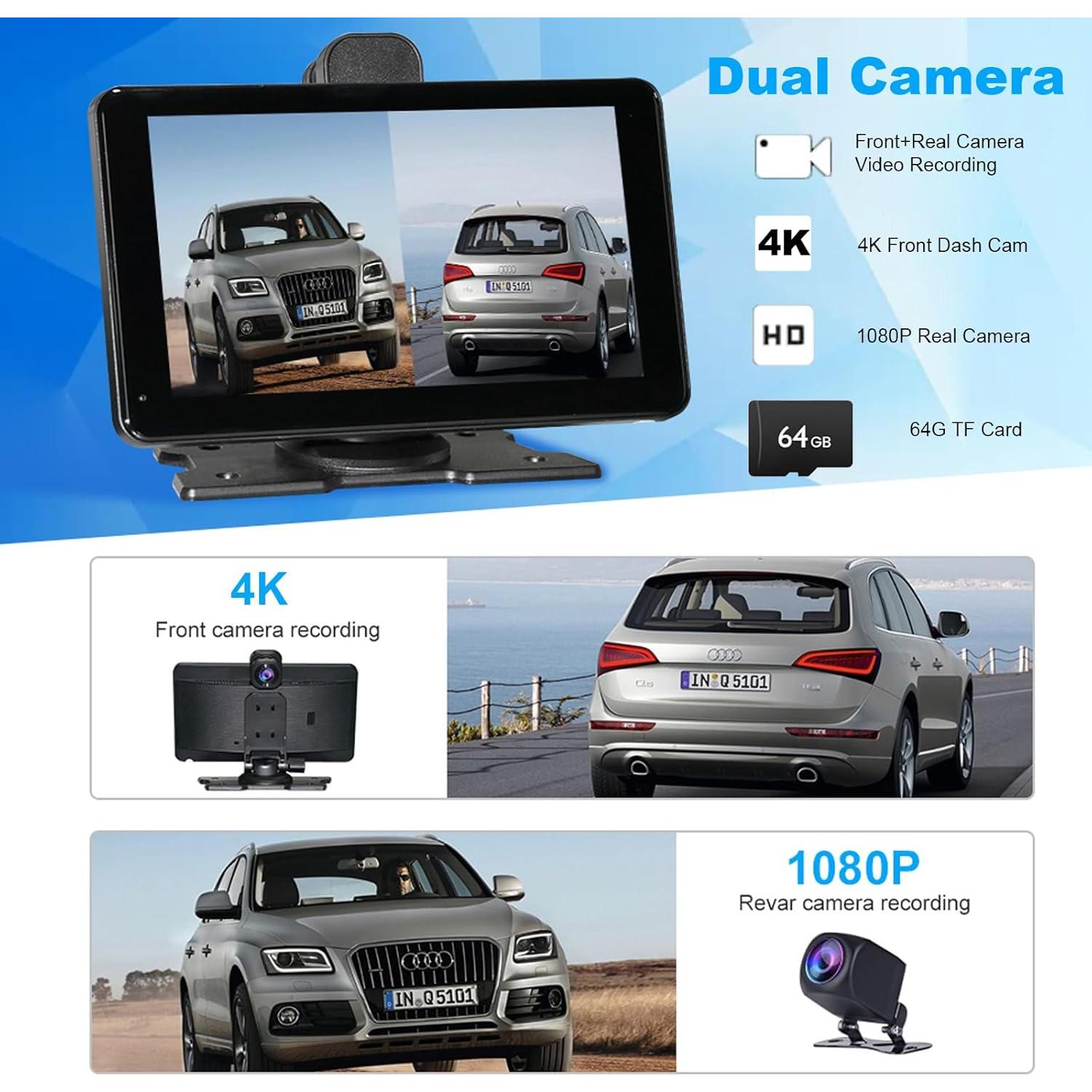 Pantalla Carplay Inalámbrica Oekihow 7" con Cámara 4K y GPS