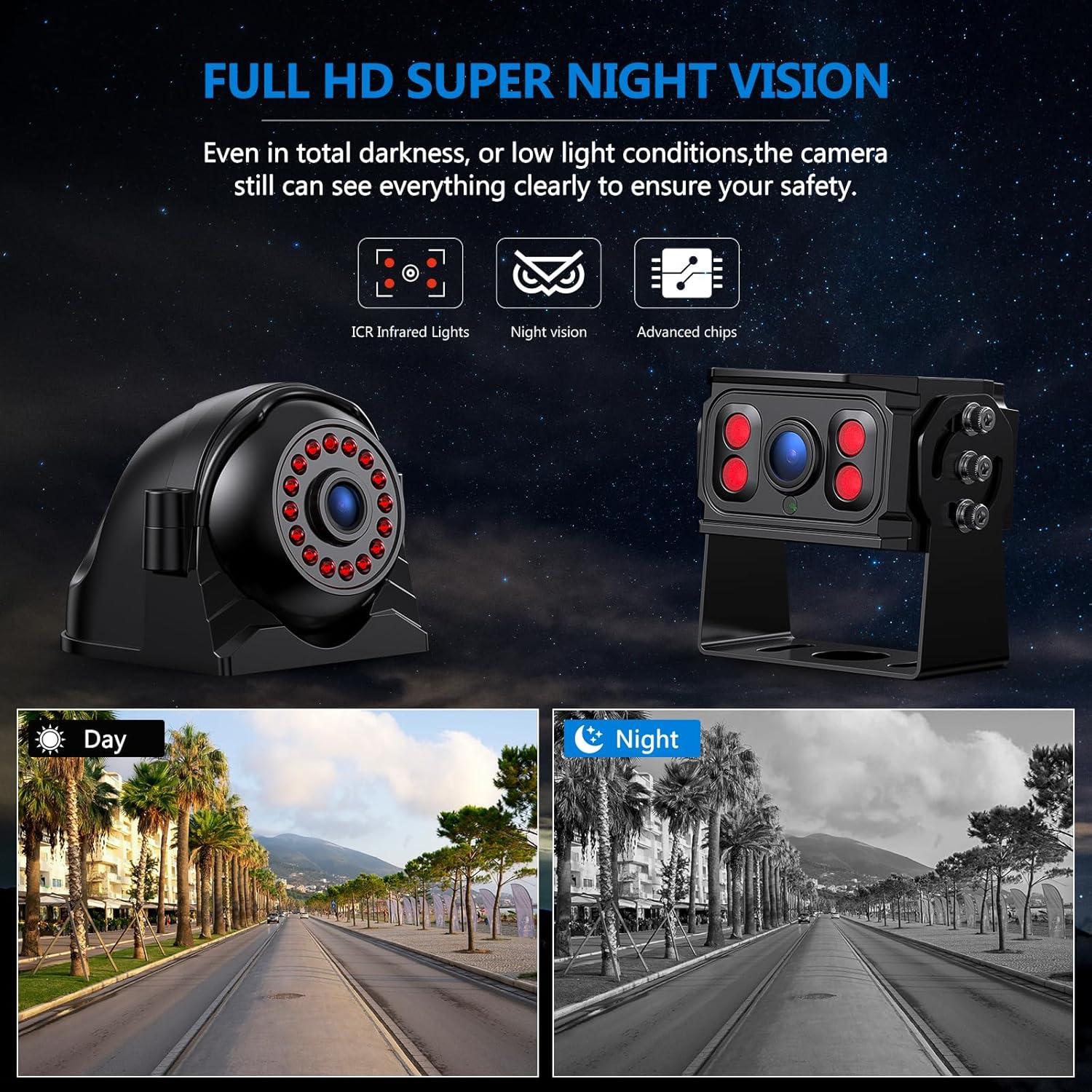 4K RV Backup Camera System 10.1" Quad Split Touchscreen Monitor 4 1080P HD Rear Side View Cameras DVR Recording Bluetooth Music USB Video Play IP69 Waterproof Night Vision for RV Truck Trailer