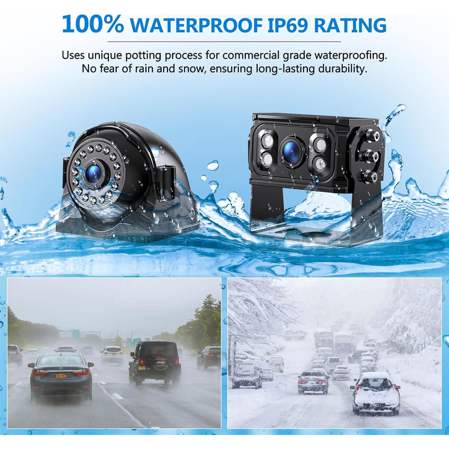 4K RV Backup Camera System 10.1" Quad Split Touchscreen Monitor 4 1080P HD Rear Side View Cameras DVR Recording Bluetooth Music USB Video Play IP69 Waterproof Night Vision for RV Truck Trailer