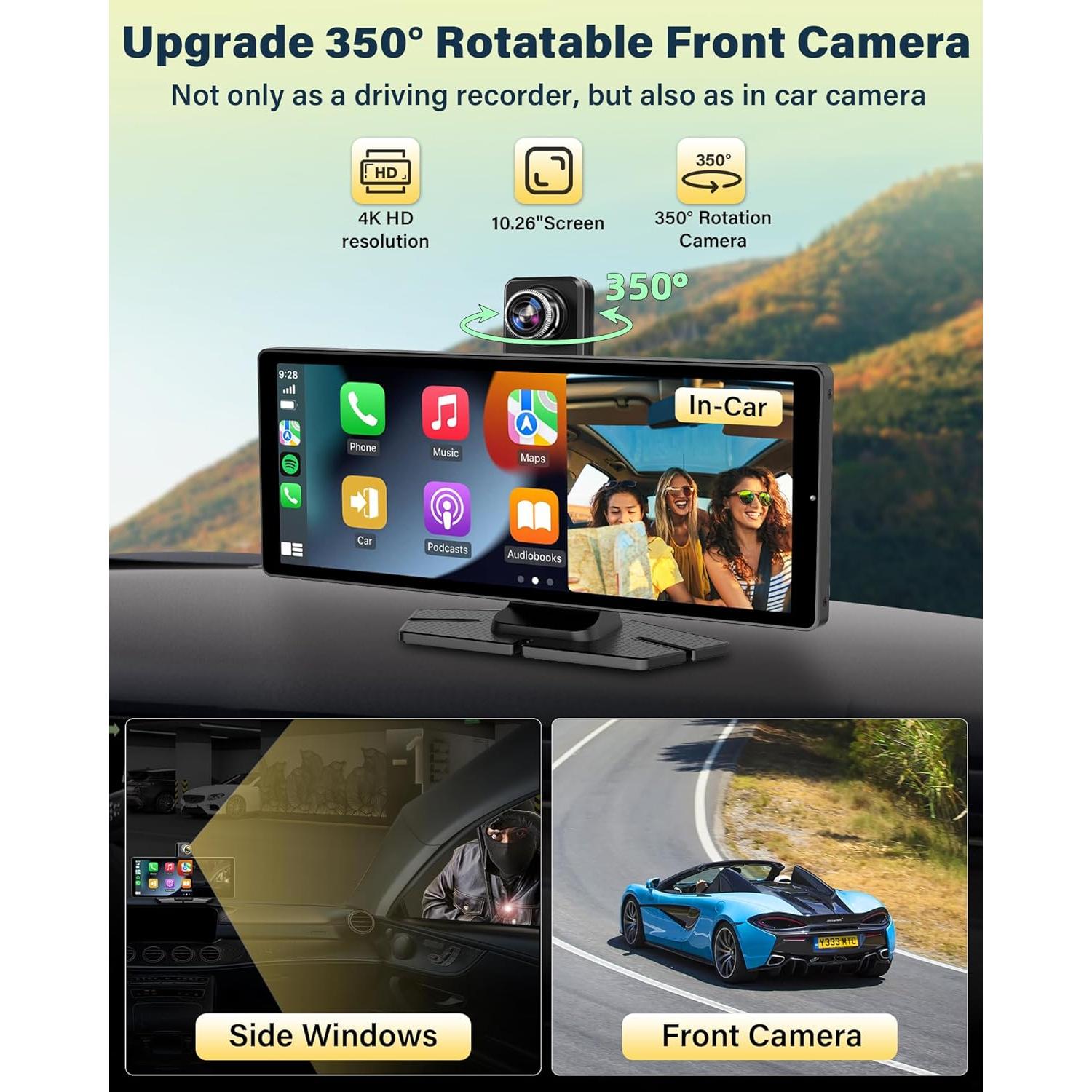 Pantalla Carplay 10.26" Jansite con Cámara 4K Rotatable
