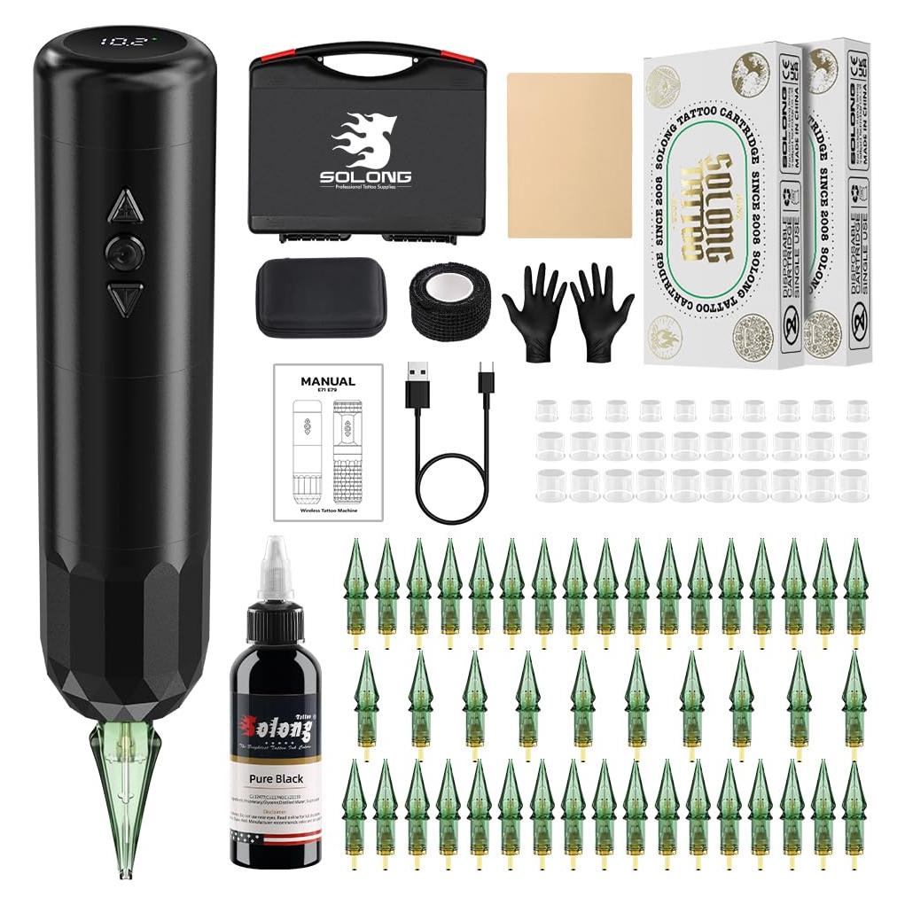 Kit de Tatuaje Inalámbrico Effeer E79 con Pantalla LED y 40 Agujas