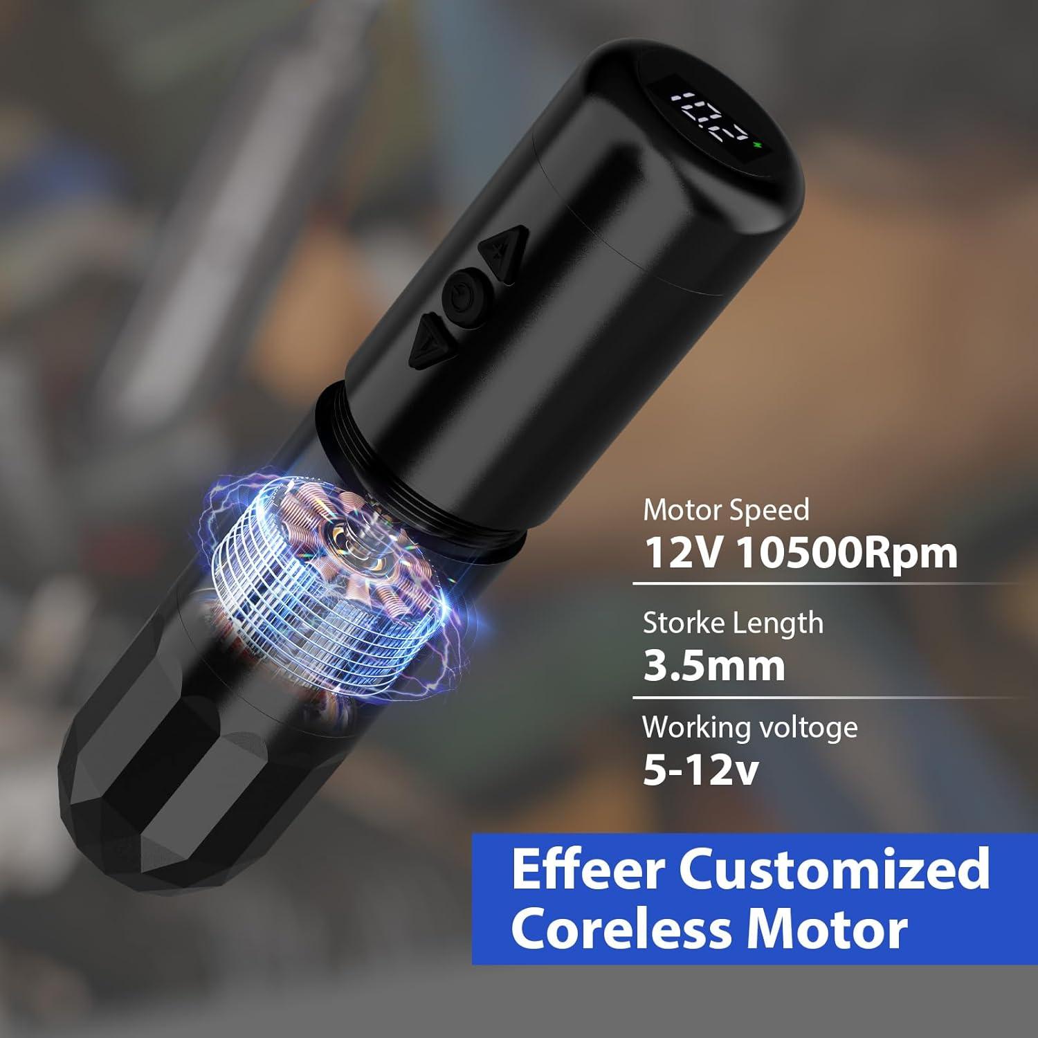 Kit de Tatuaje Inalámbrico Effeer E79 con Pantalla LED y 40 Agujas