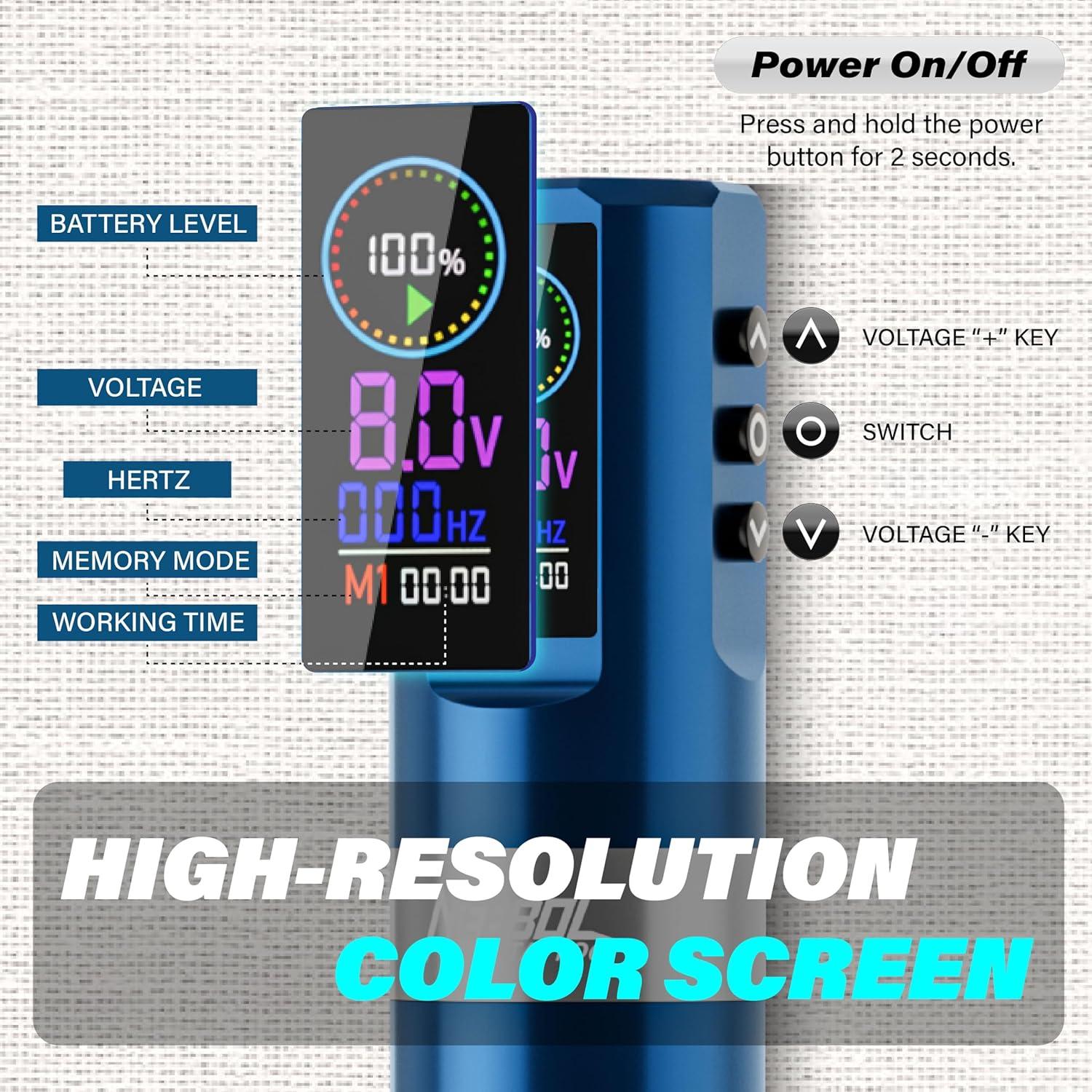 Kit de Tatuaje Inalámbrico Neebol para Principiantes - 20 Agujas, 8 Tintas