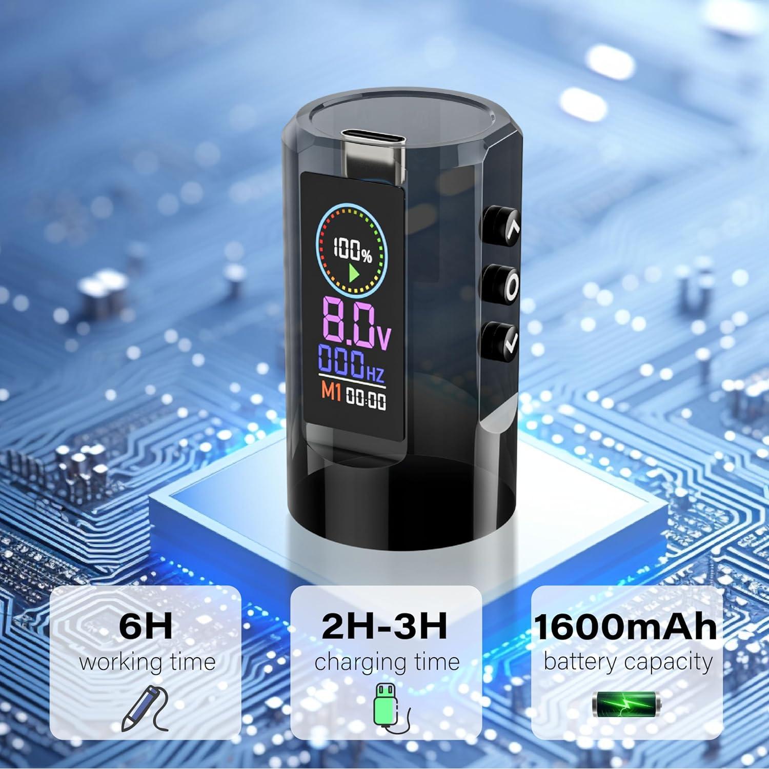 Kit de Tatuaje Inalámbrico Neebol para Principiantes - 20 Agujas, 8 Tintas