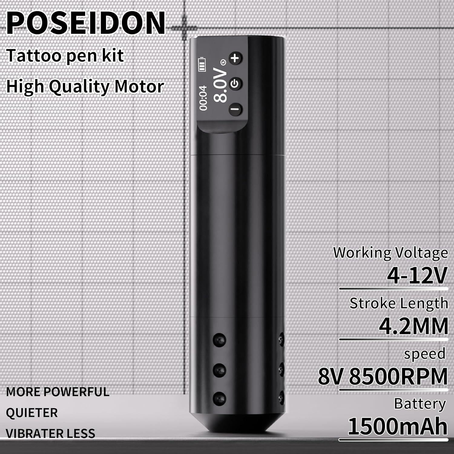 POSEIDON Wireless Rotary Tattoo Machine Kit with 20 Tattoo Cartridge Needles & Ink Set | Professional Portable Tattoo Gun for Beginners | Complete Starter Supplies (HM125)