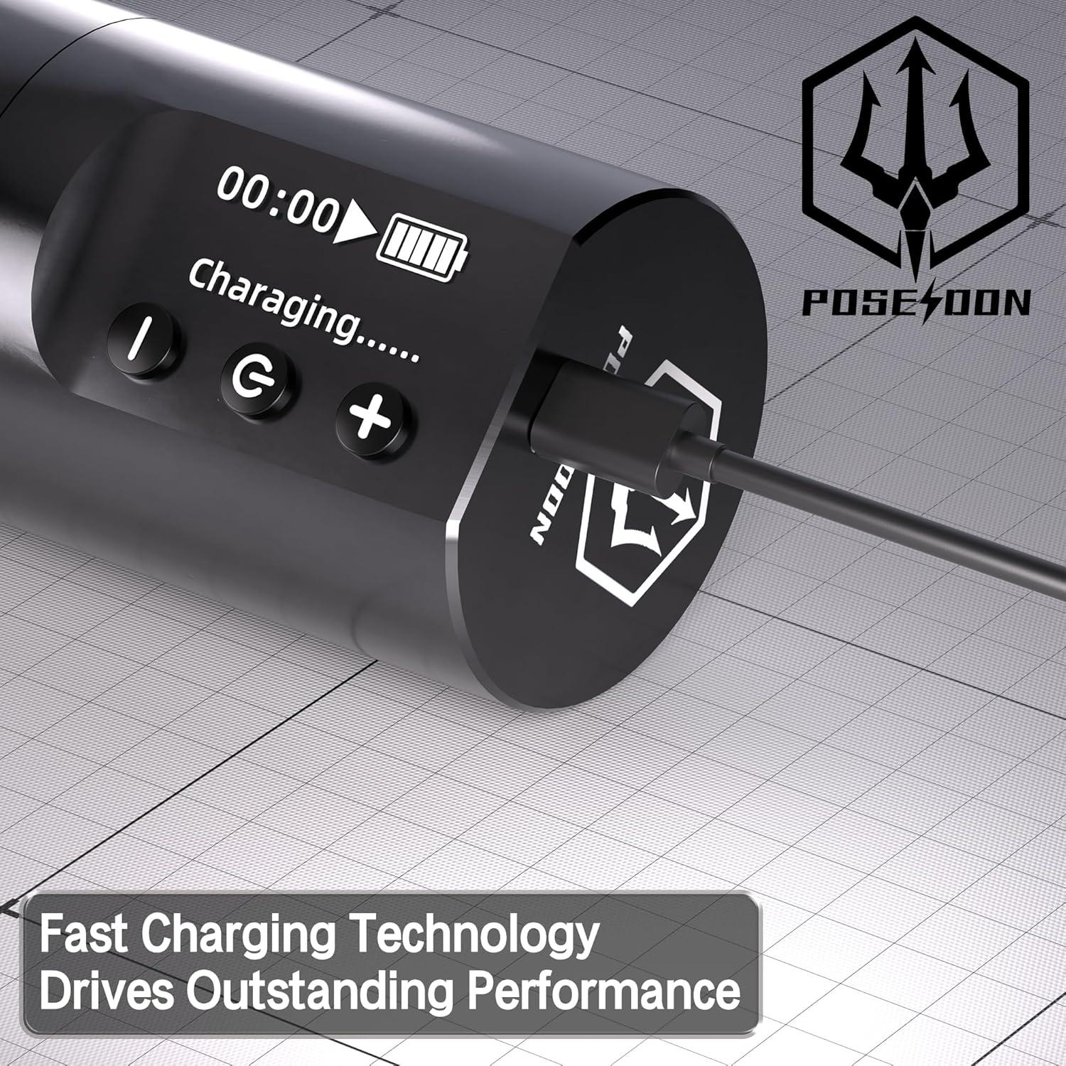 POSEIDON Wireless Rotary Tattoo Machine Kit with 20 Tattoo Cartridge Needles & Ink Set | Professional Portable Tattoo Gun for Beginners | Complete Starter Supplies (HM125)