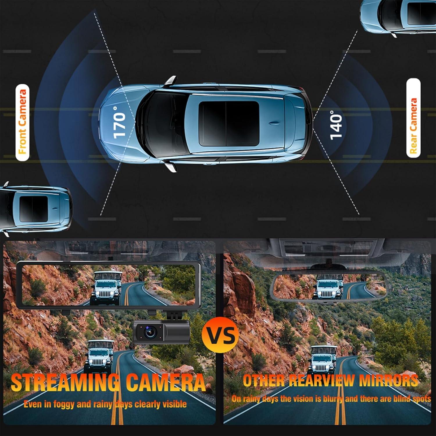 Cámara de Espejo Dash Cam 3 Canales Aprilboy 12" 3K WiFi