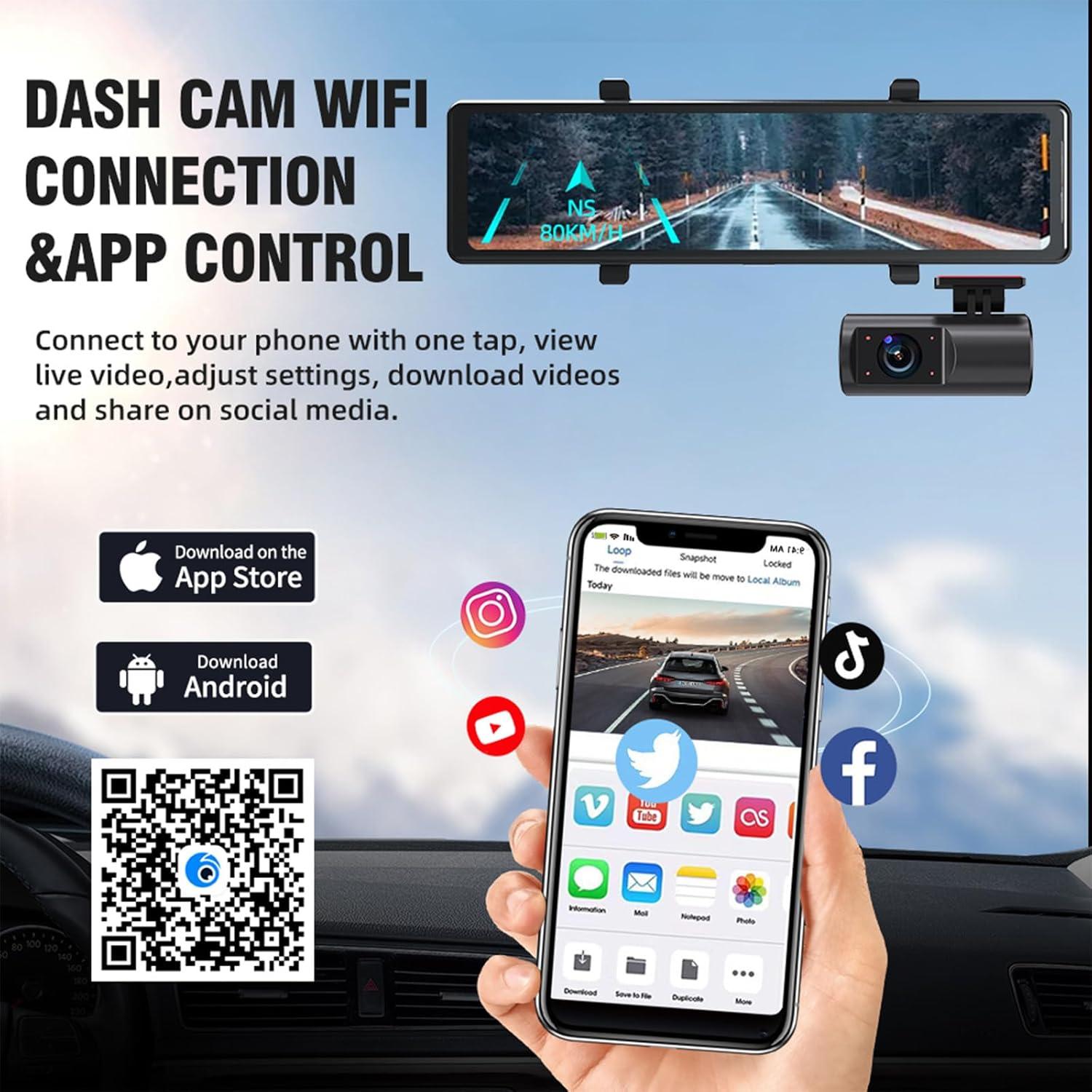 Cámara de Espejo Dash Cam 3 Canales Aprilboy 12" 3K WiFi