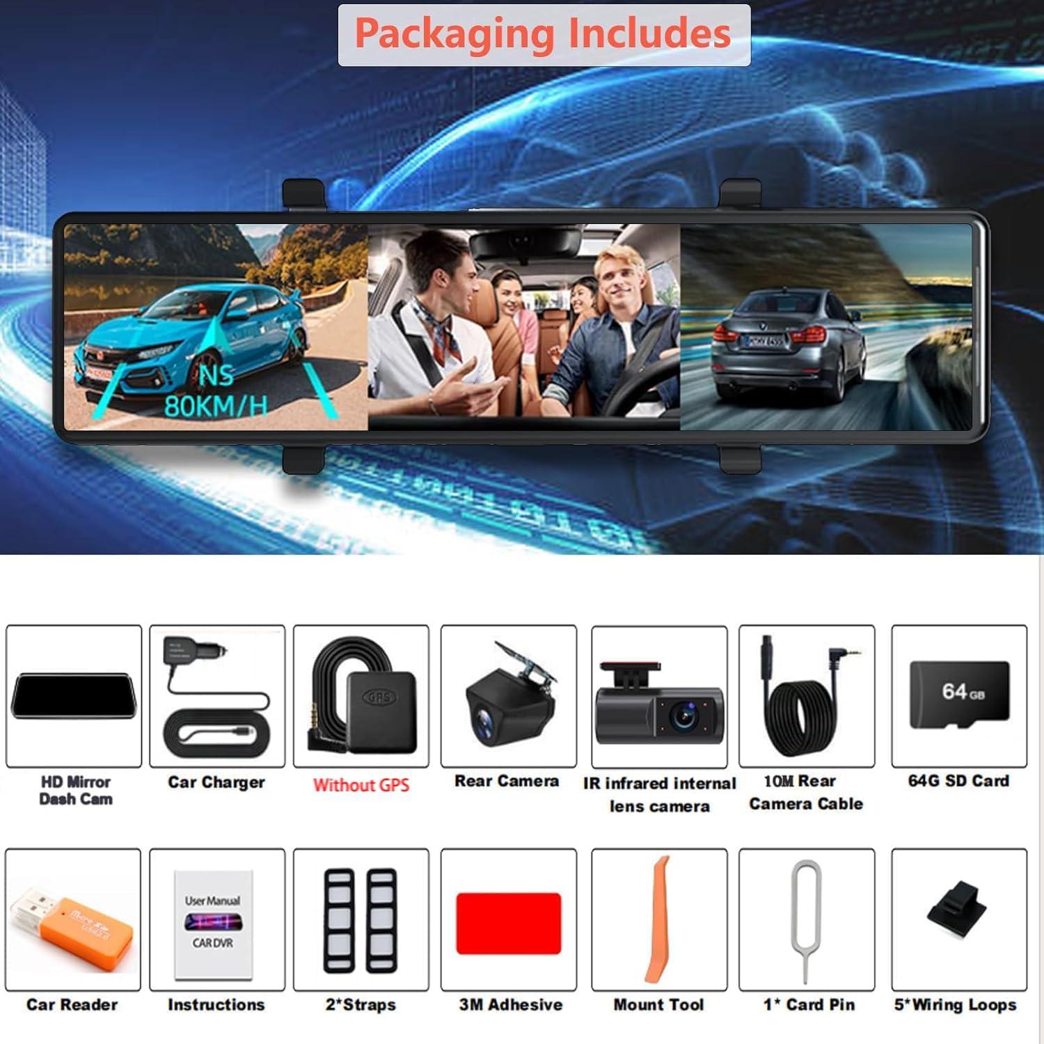 Cámara de Espejo Dash Cam 3 Canales Aprilboy 12" 3K WiFi