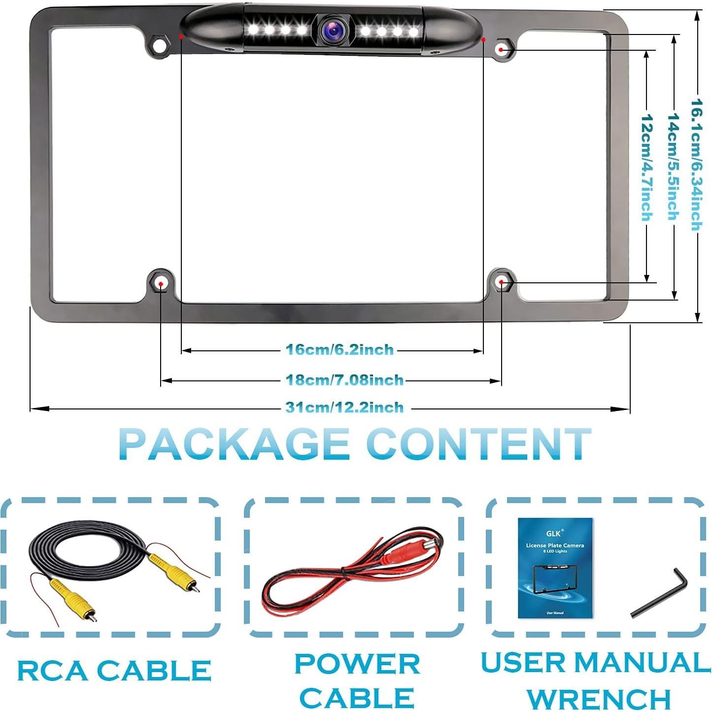 Cámara de Respaldo GLK con Marco de Matrícula HD 170°