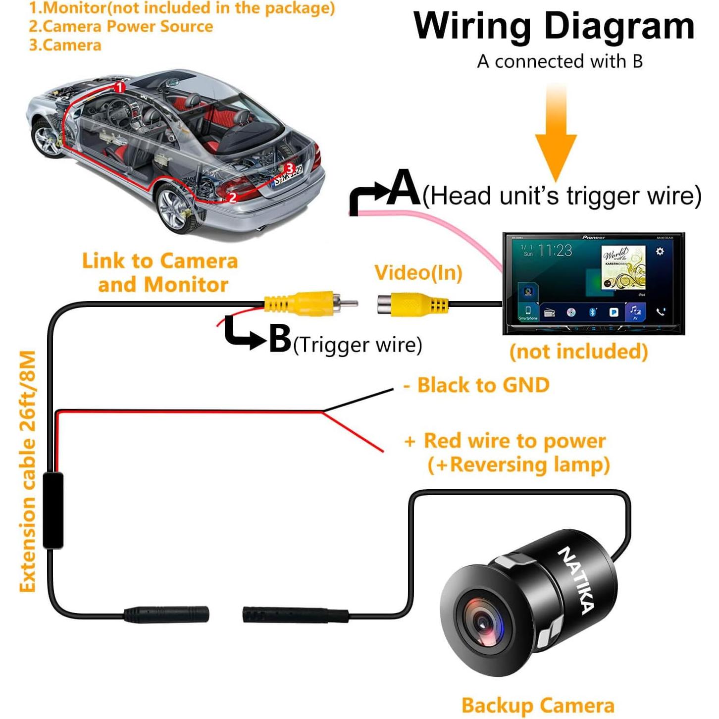 Cámara de visión trasera NATIKA WD-012 HD 720P impermeable