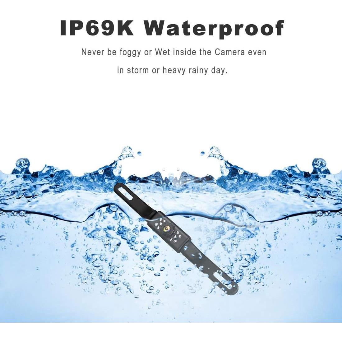 Car Backup Camera HD Night Vision Rear View Camera License Plate Camera with 9 LED Lights, Font & Rear Camera, Wide View Angle, IP69K Waterproof Reverse Camera for Cars,SUV,Trucks,RV, Pickup