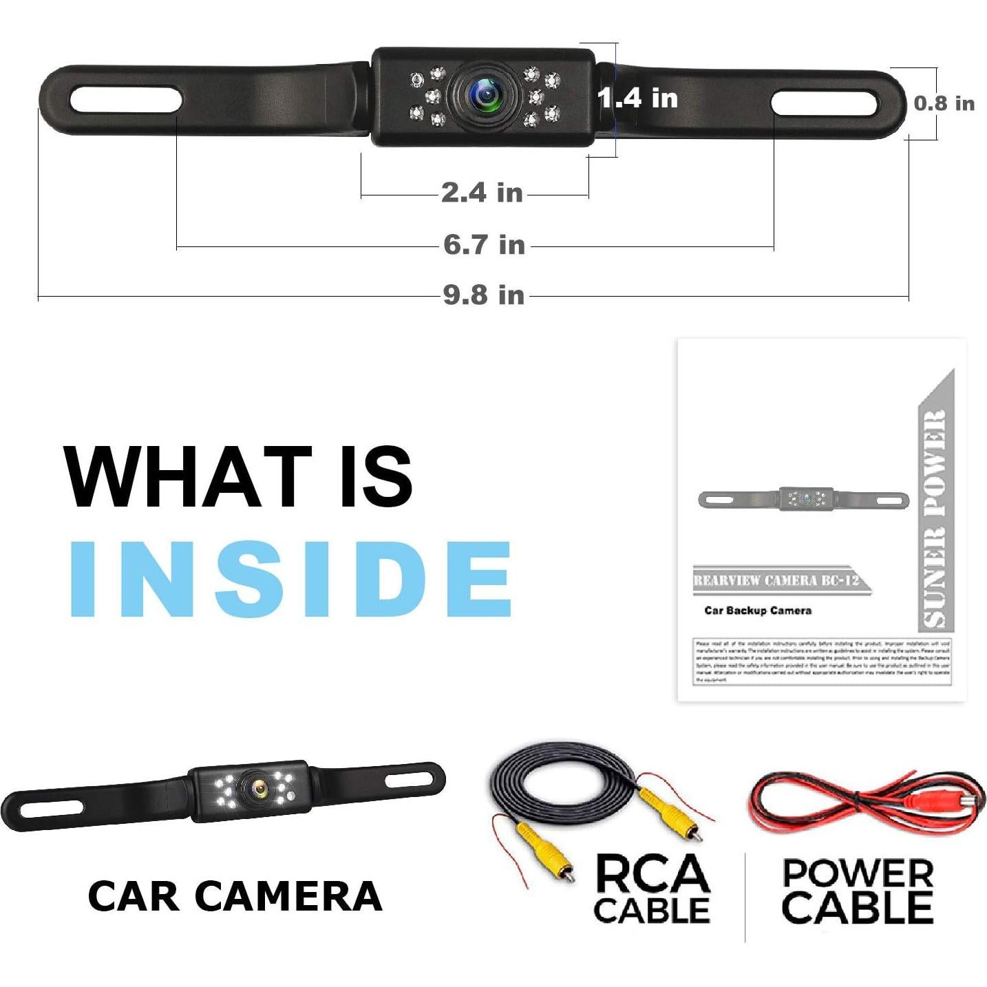 Car Backup Camera HD Night Vision Rear View Camera License Plate Camera with 9 LED Lights, Font & Rear Camera, Wide View Angle, IP69K Waterproof Reverse Camera for Cars,SUV,Trucks,RV, Pickup