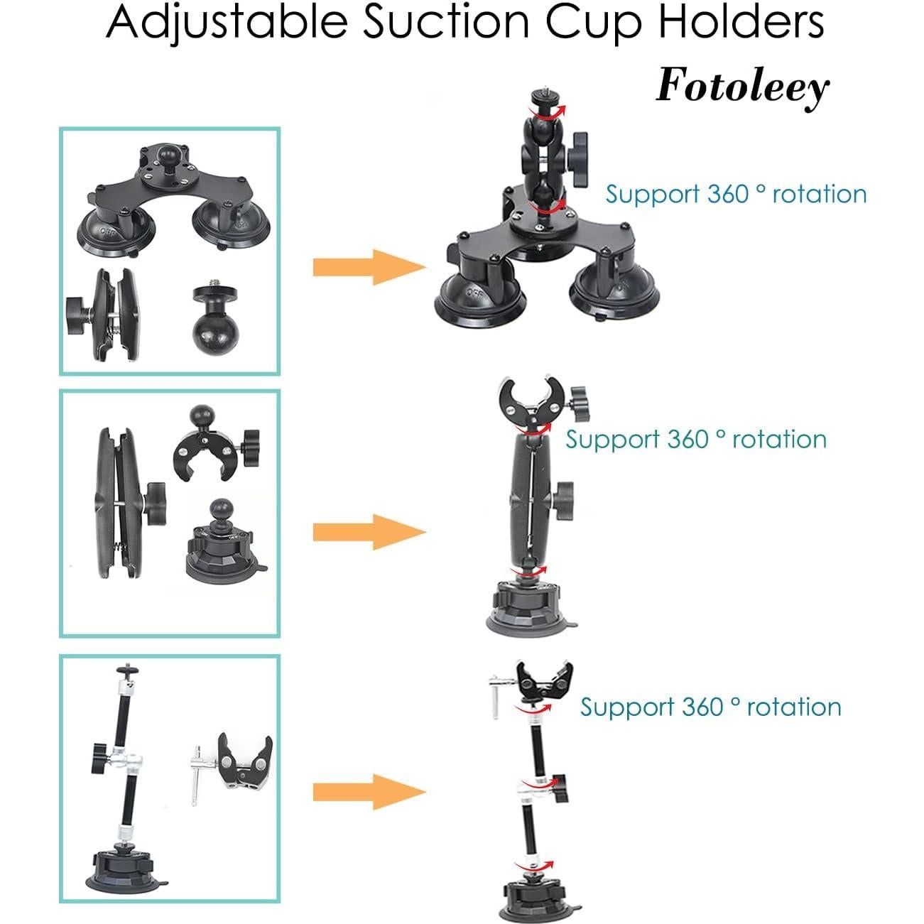 Kit de Montaje para Coche Fotoleey 360 con Ventosas y Varilla