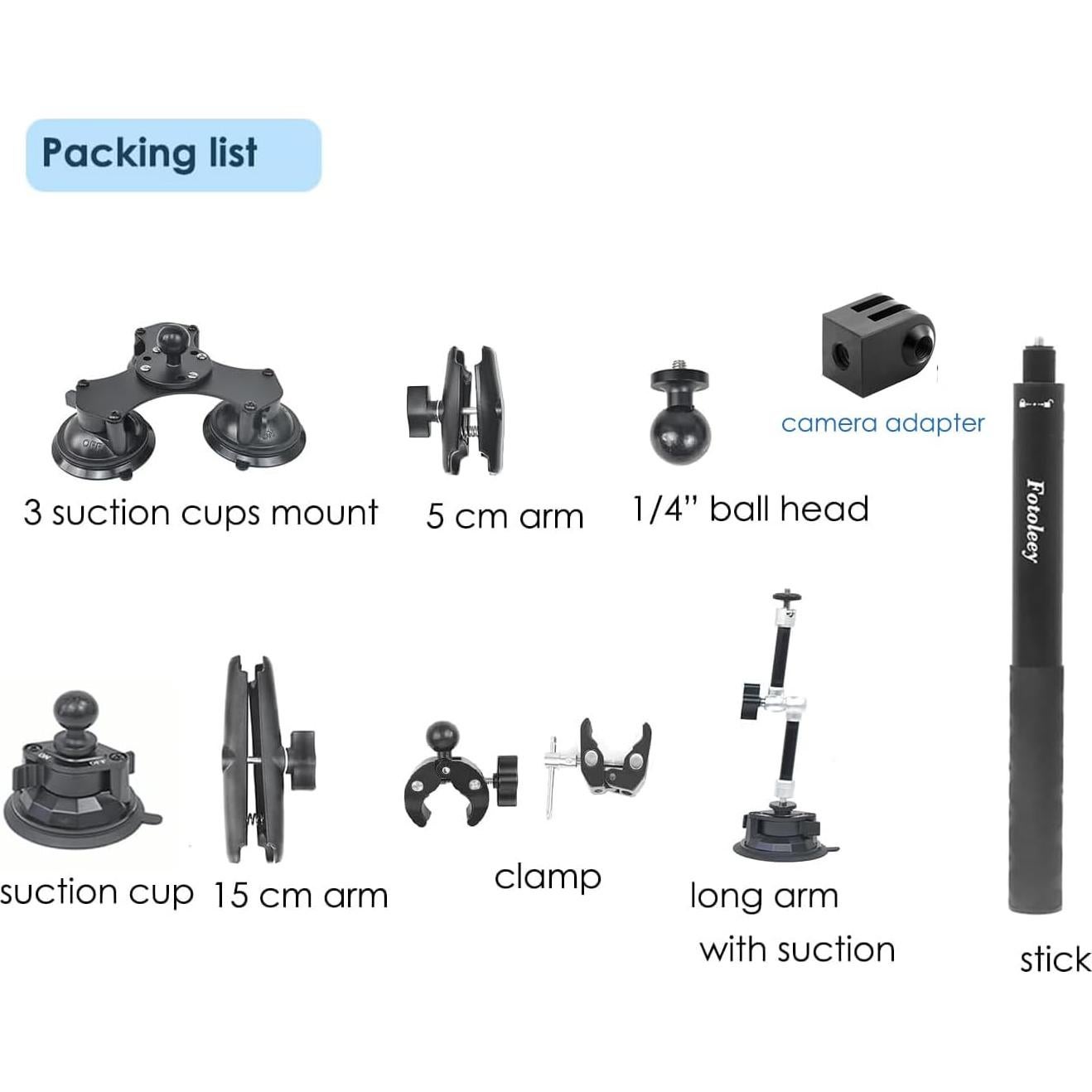 Kit de Montaje para Coche Fotoleey 360 con Ventosas y Varilla