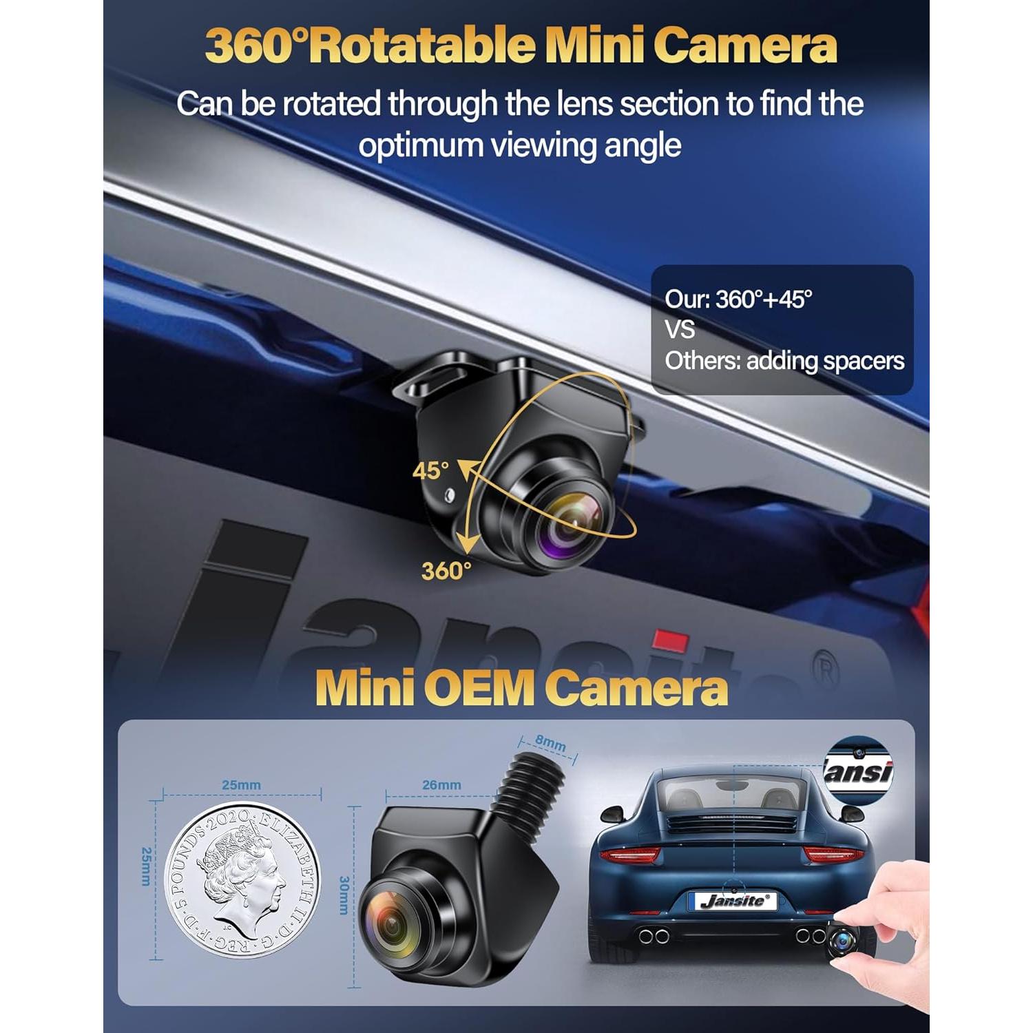 Cámara de Respaldo AHD 1080P Jansite 180° Impermeable