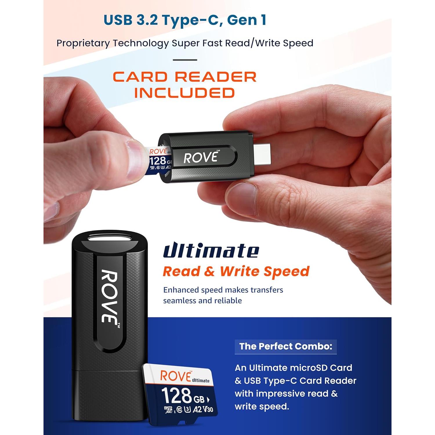Tarjeta Micro SD ROVE Ultimate 128GB con Lector USB 3.2 170MB/s