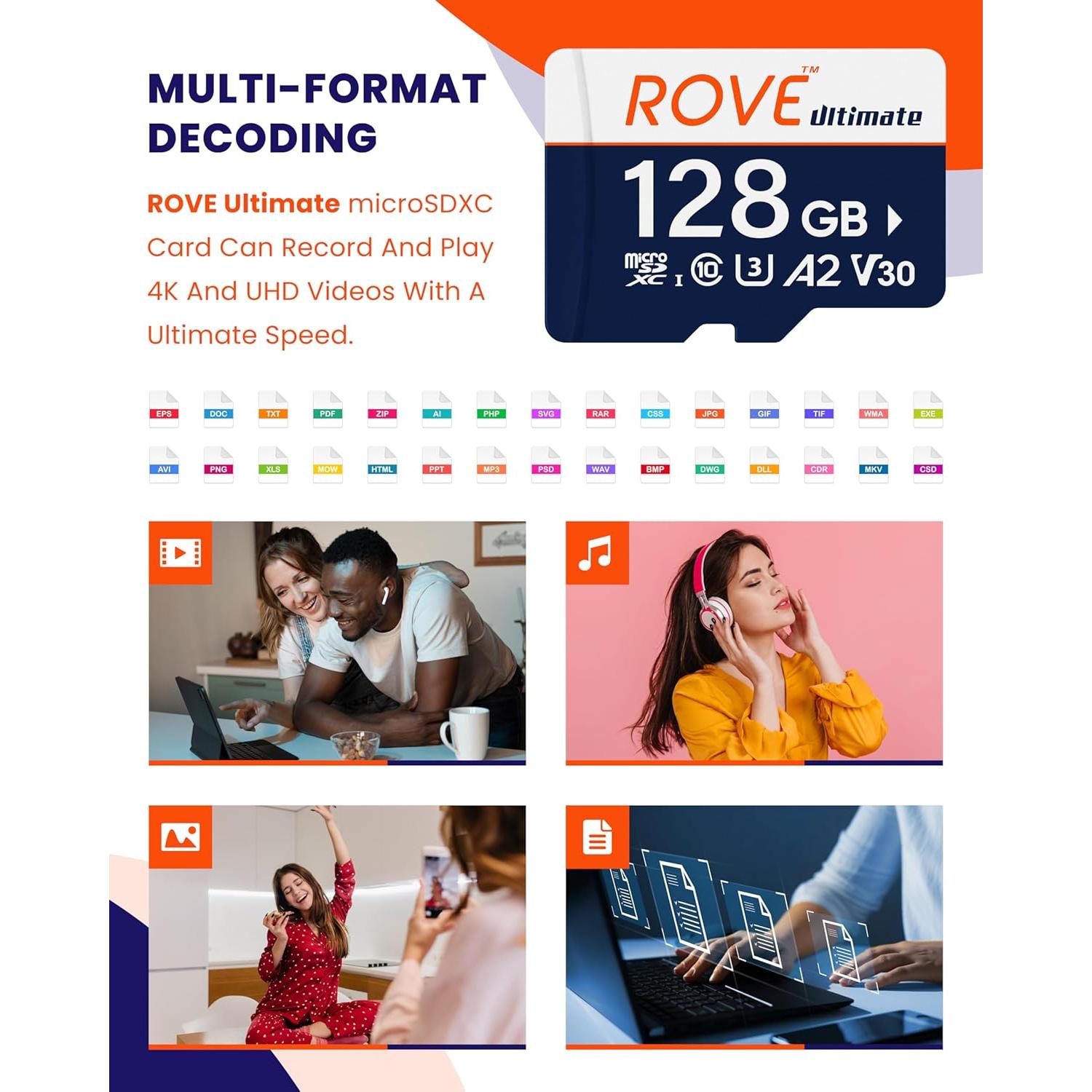 Tarjeta Micro SD ROVE Ultimate 128GB con Lector USB 3.2 170MB/s