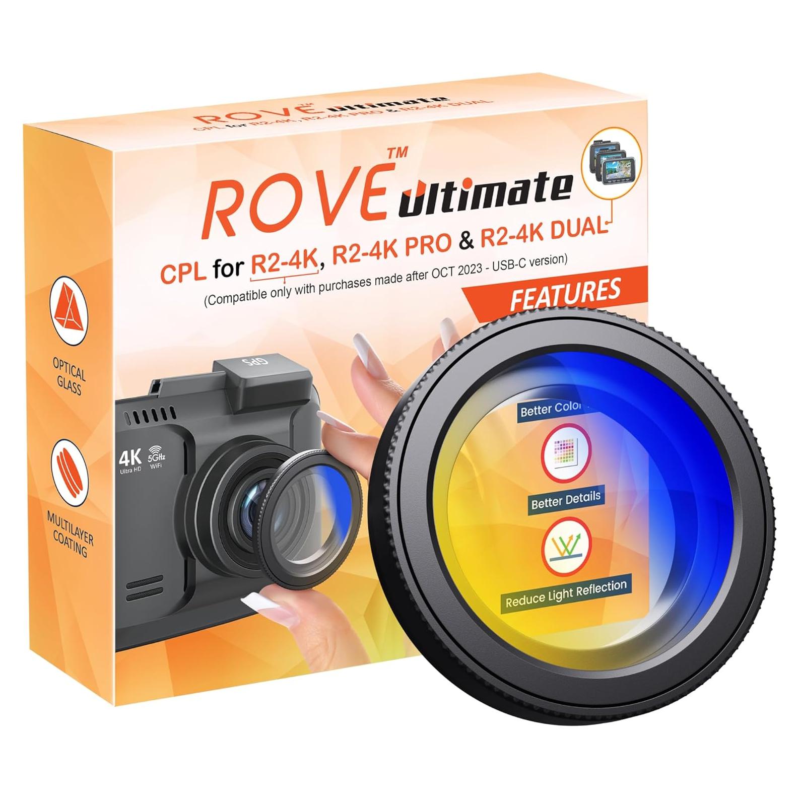 Filtro CPL ROVE para Dash Cam R2-4K, PRO y DUAL - Antirreflejos