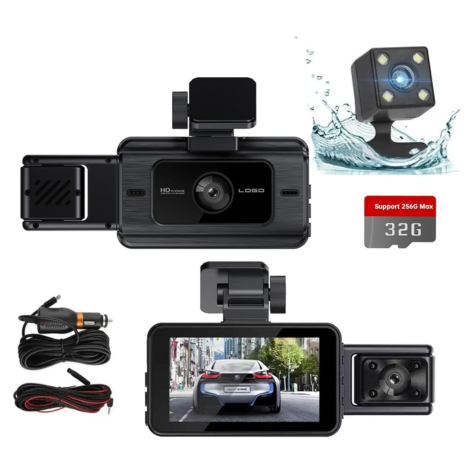 Cámara de tablero KATZEIST 1080P 3 canales con WiFi y 32GB