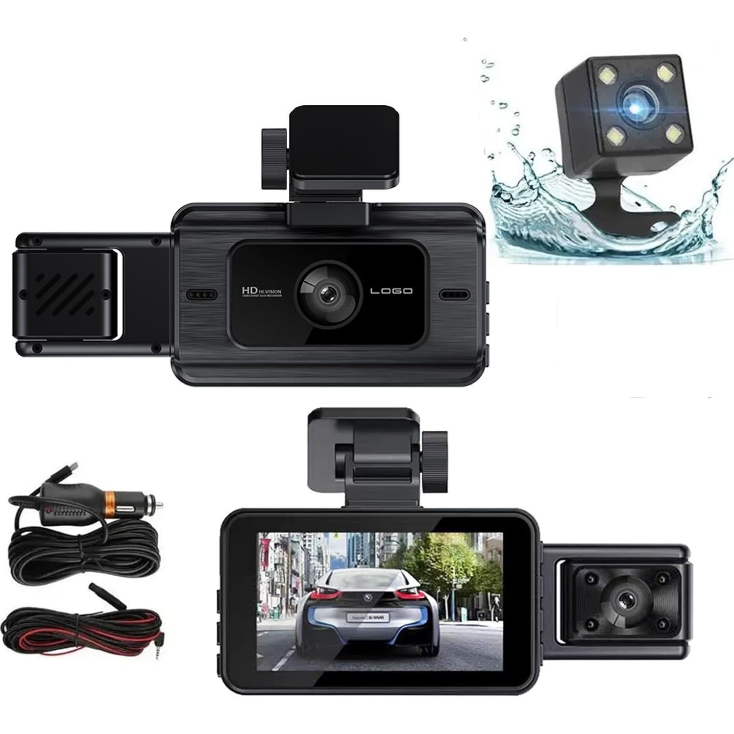 Cámara de tablero KATZEIST 1080P 3 canales con WiFi y 32GB