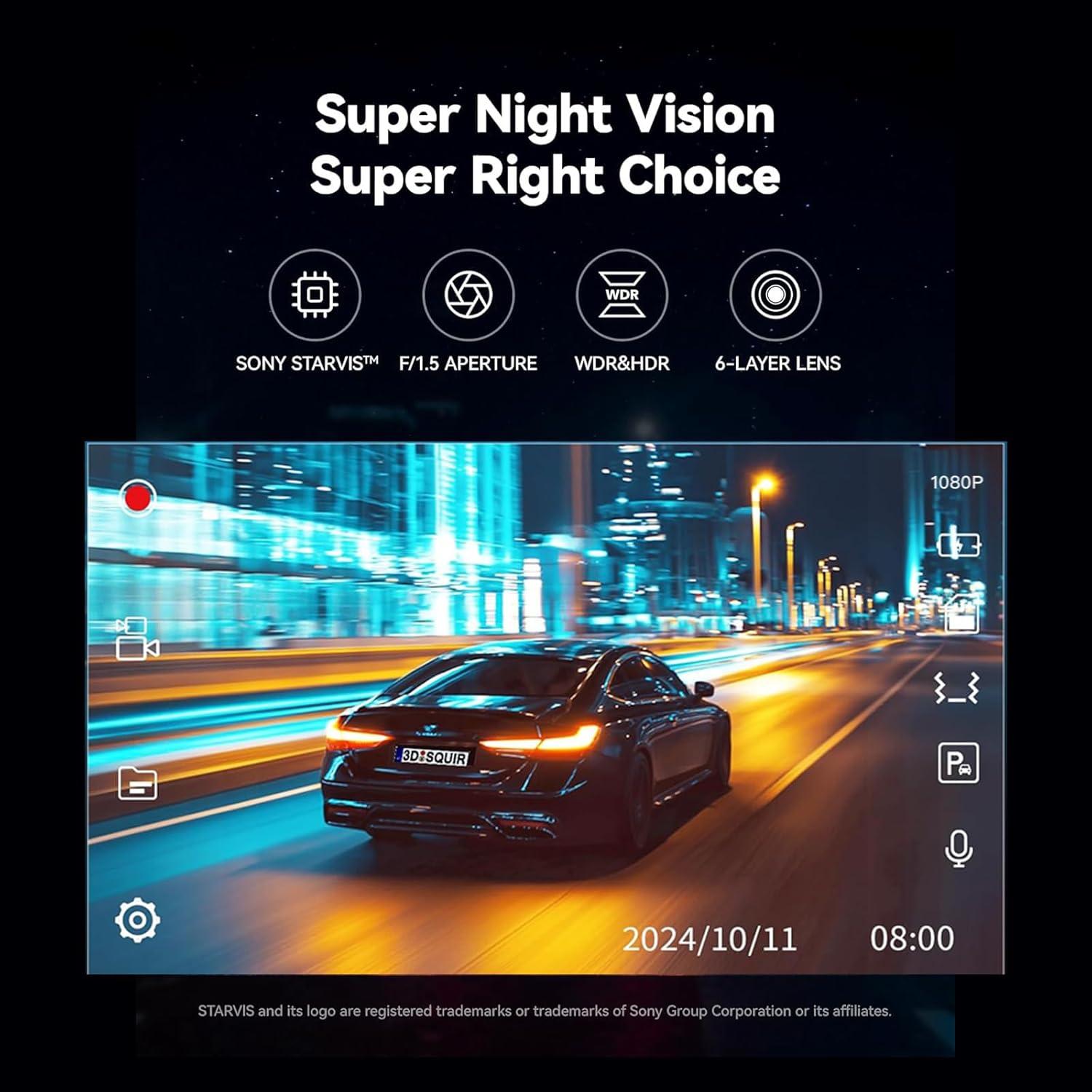 Cámara de tablero KATZEIST 1080P 3 canales con WiFi y 32GB