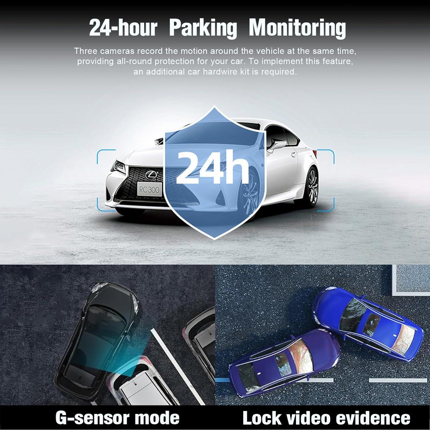 Cámara de tablero KATZEIST 1080P 3 canales con WiFi y 32GB