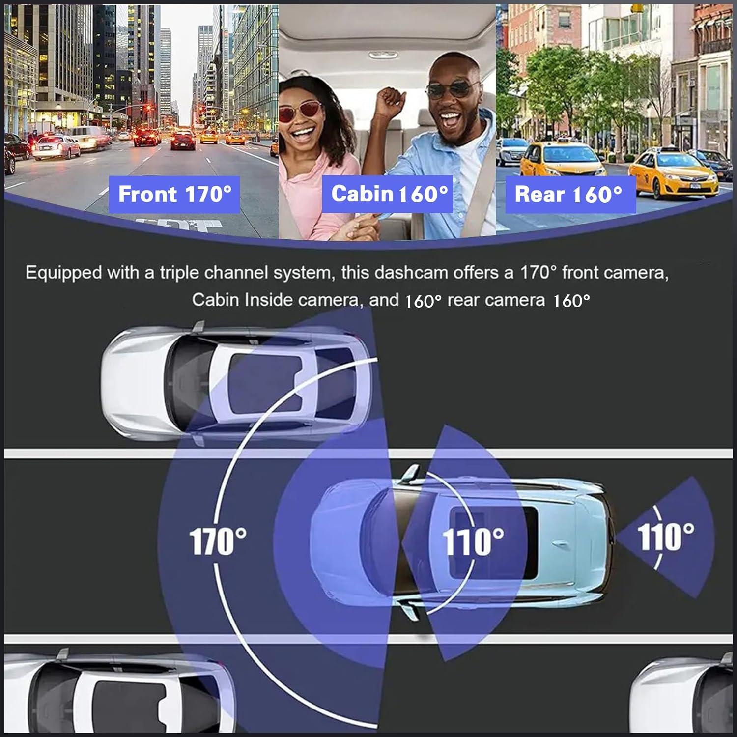 Cámara de tablero KATZEIST 1080P 3 canales con WiFi y 32GB