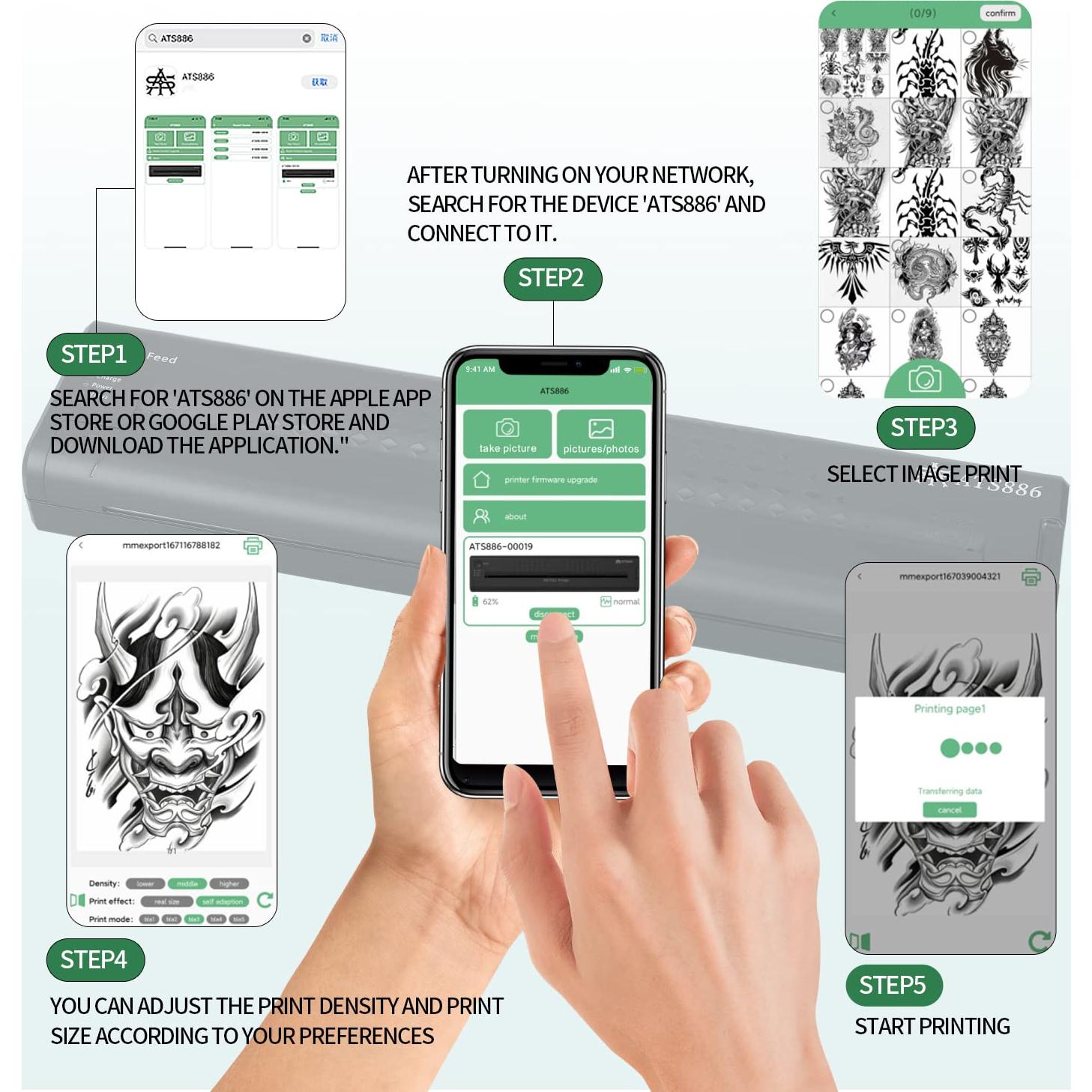 Impresora de Plantillas Inalámbrica YTATTOO - Sin Tinta, A4