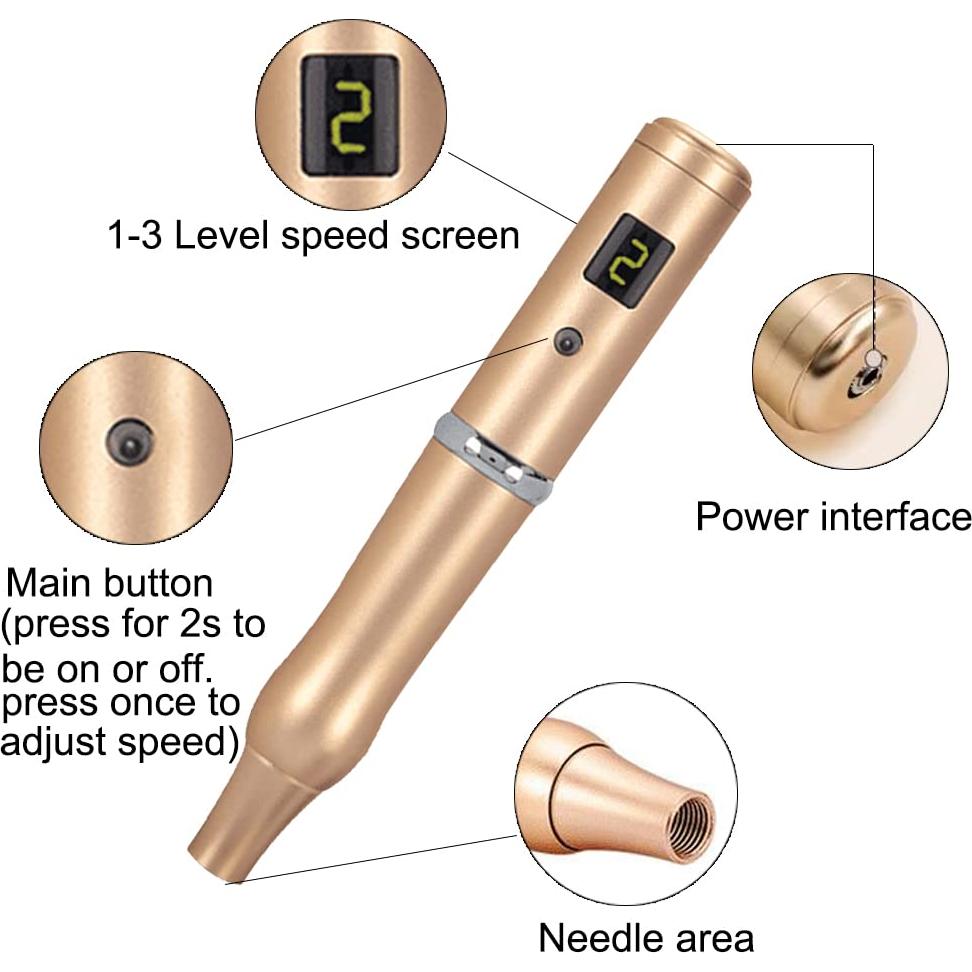 Máquina de Tatuaje Permanente Inalámbrica Mingshops RB52 Dorada
