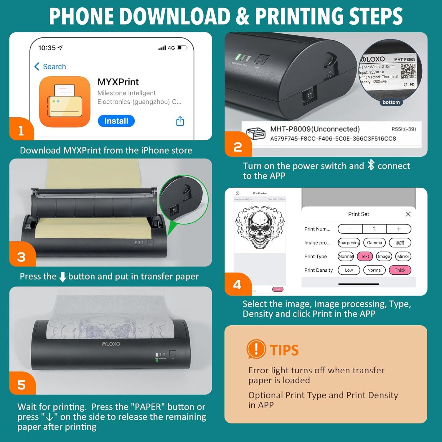 Impresora de Tatuajes Térmica VLOXO P8009 Portátil Recargable