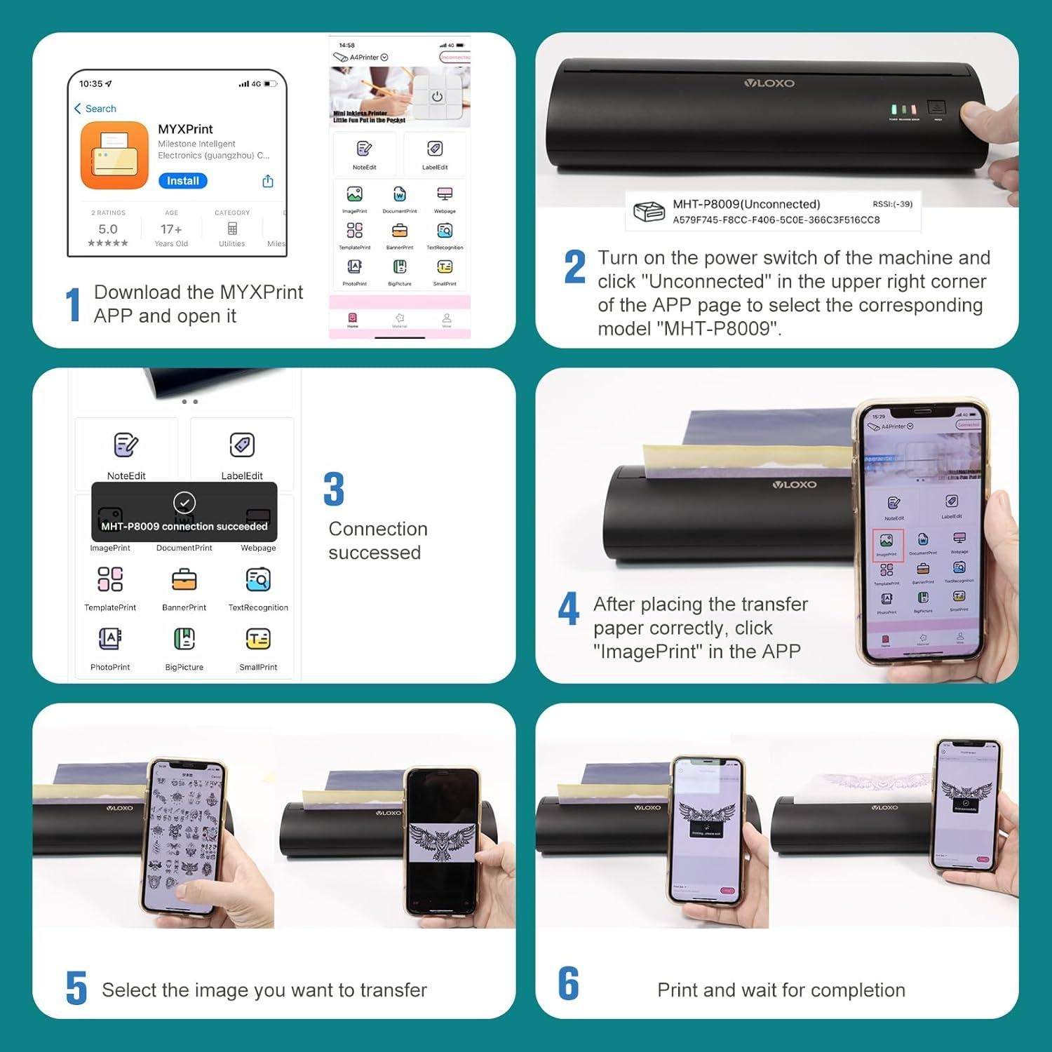 Impresora de Tatuajes Térmica VLOXO P8009 Portátil Recargable