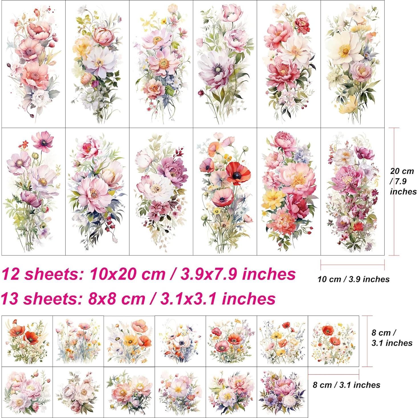 Hojas de Tatuajes Temporales Florales Everjoy - 12 Grandes y 13 Pequeñas