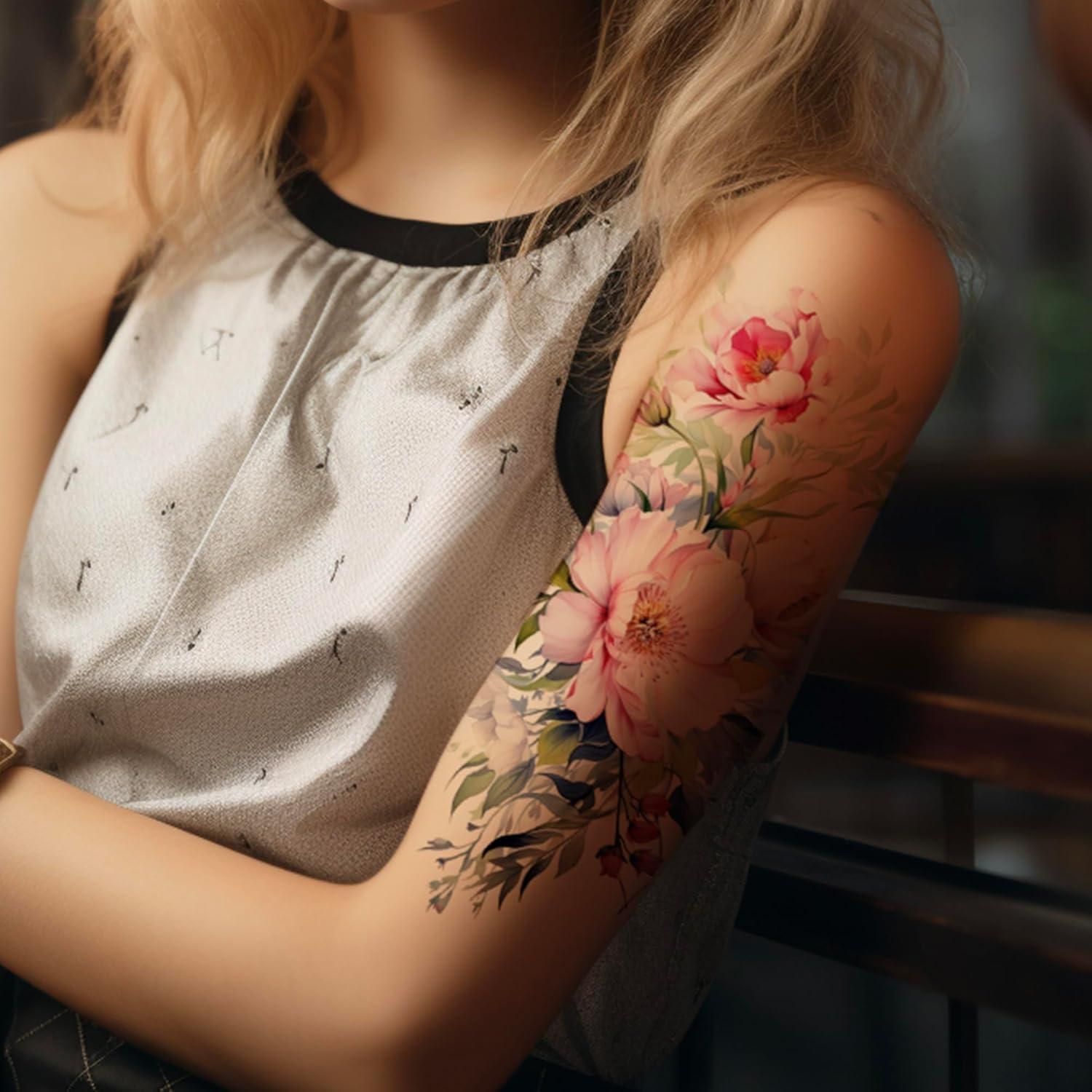 Hojas de Tatuajes Temporales Florales Everjoy - 12 Grandes y 13 Pequeñas
