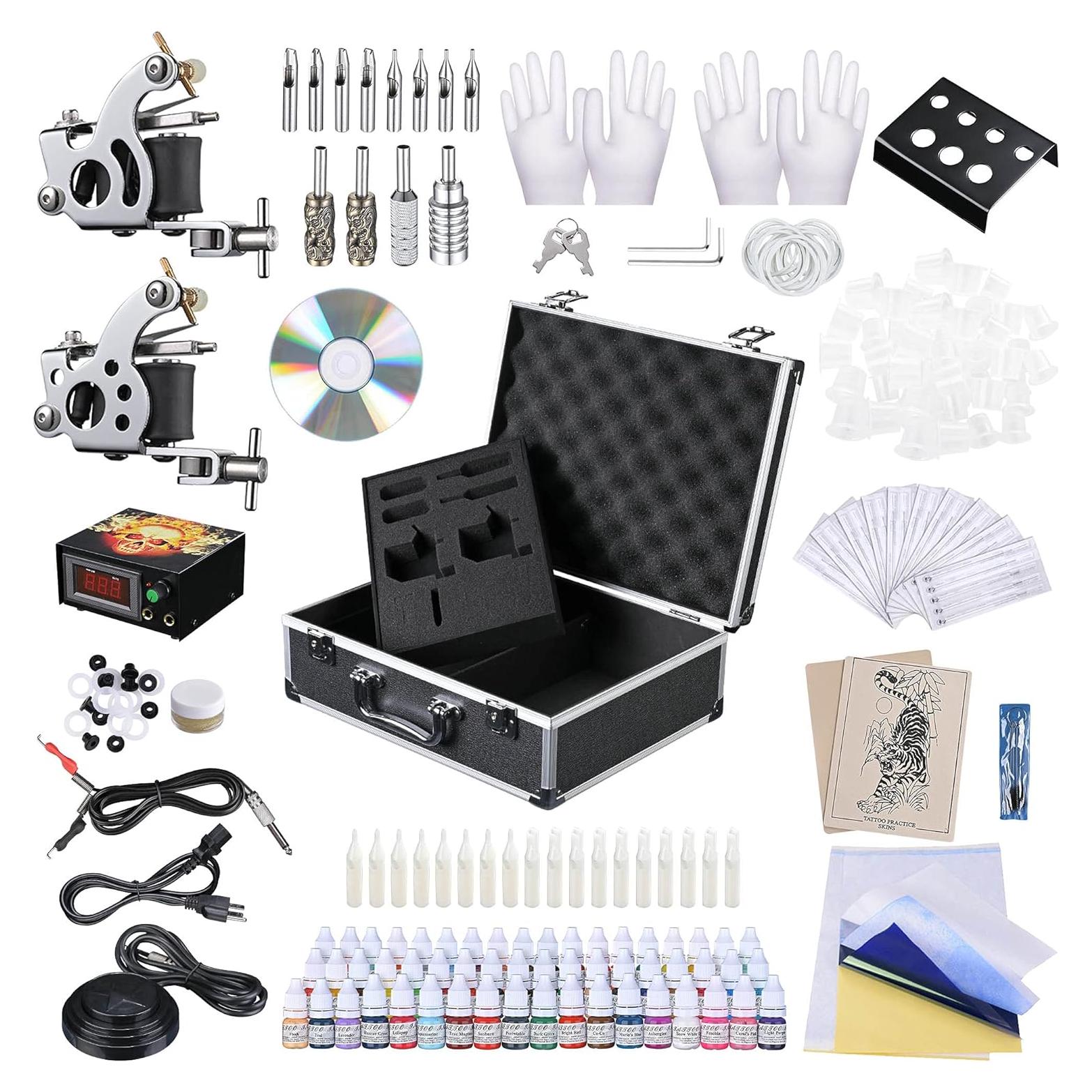 Kit Completo de Tatuaje AW - 2 Pistolas, 54 Tintas, Estuche
