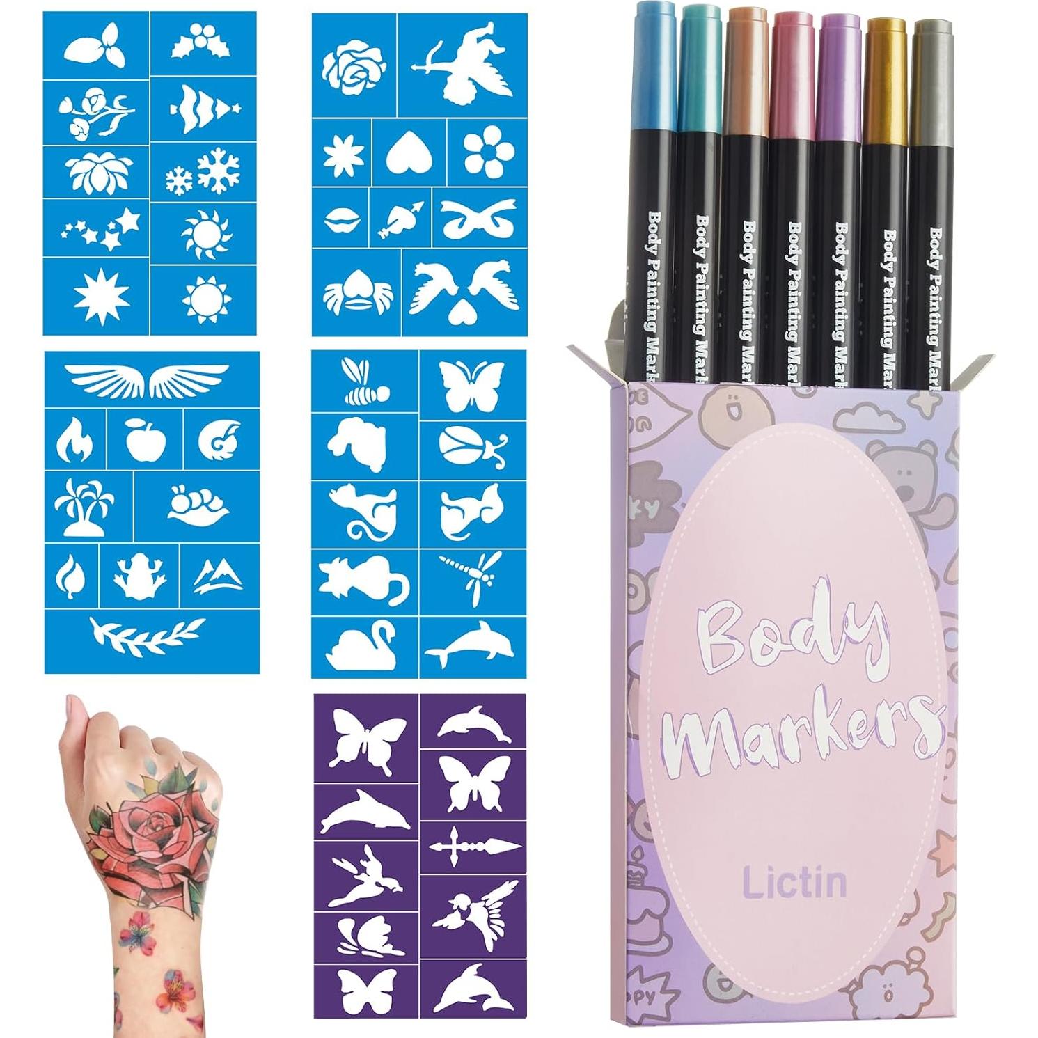 Marcadores de Tatuajes Temporales Lictin 7 Colores Doble Punta