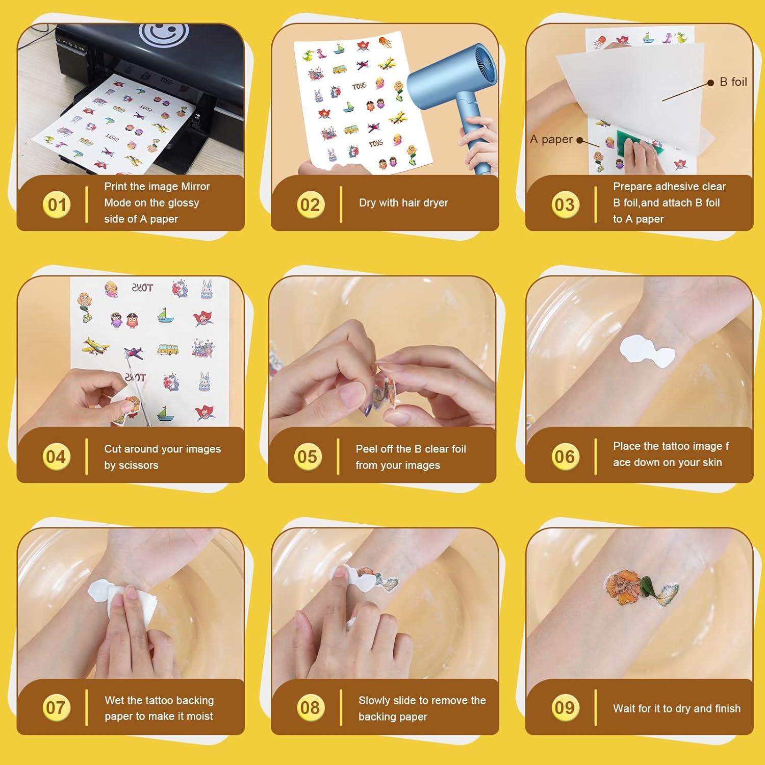 Papel de Tatuaje Temporal Imprimible MECOLOUR 20 Juegos 21.6x27.9cm