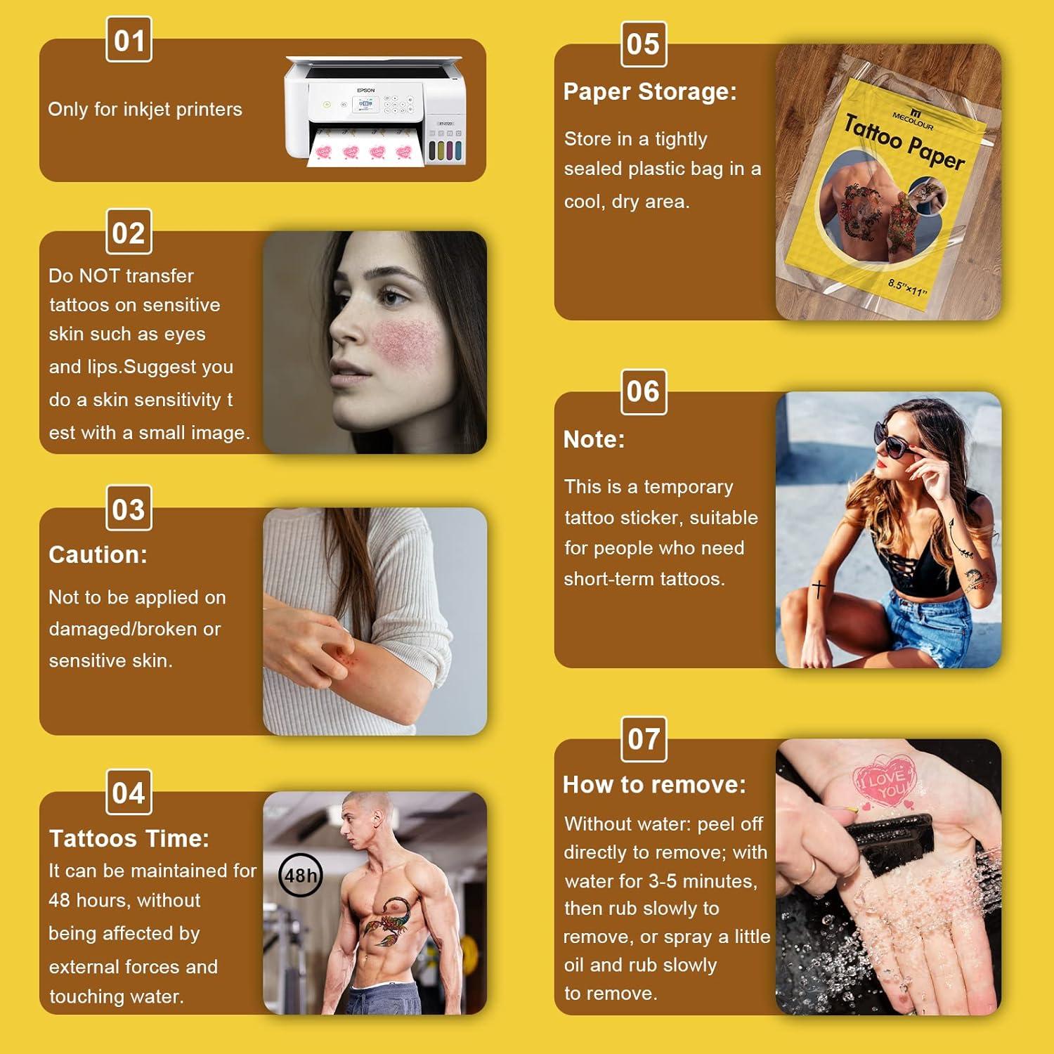 Papel de Tatuaje Temporal Imprimible MECOLOUR 20 Juegos 21.6x27.9cm