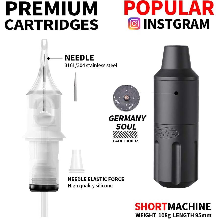 Máquina de Tatuaje Rotativa Hawink Short Pen + 40 Agujas