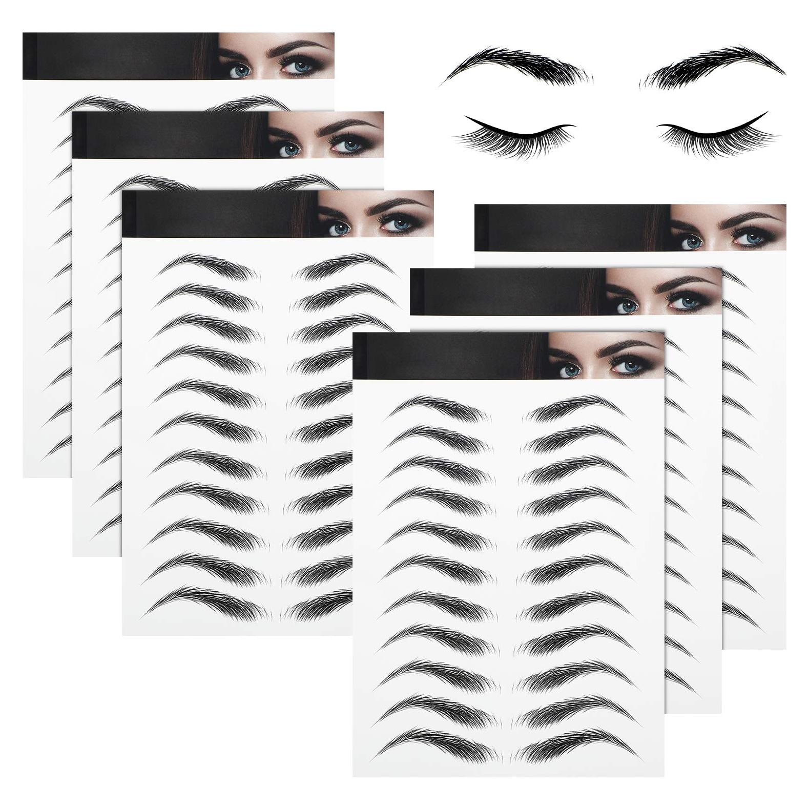 Blulu 6 Sheets 4d Hair-like Waterproof Eyebrow Tattoos Stickers Transfers Temporary Brow Tattoo Peel off Grooming Shaping Sticker in Arch Style, 66 Pairs Black(High Arch Eyebrow)