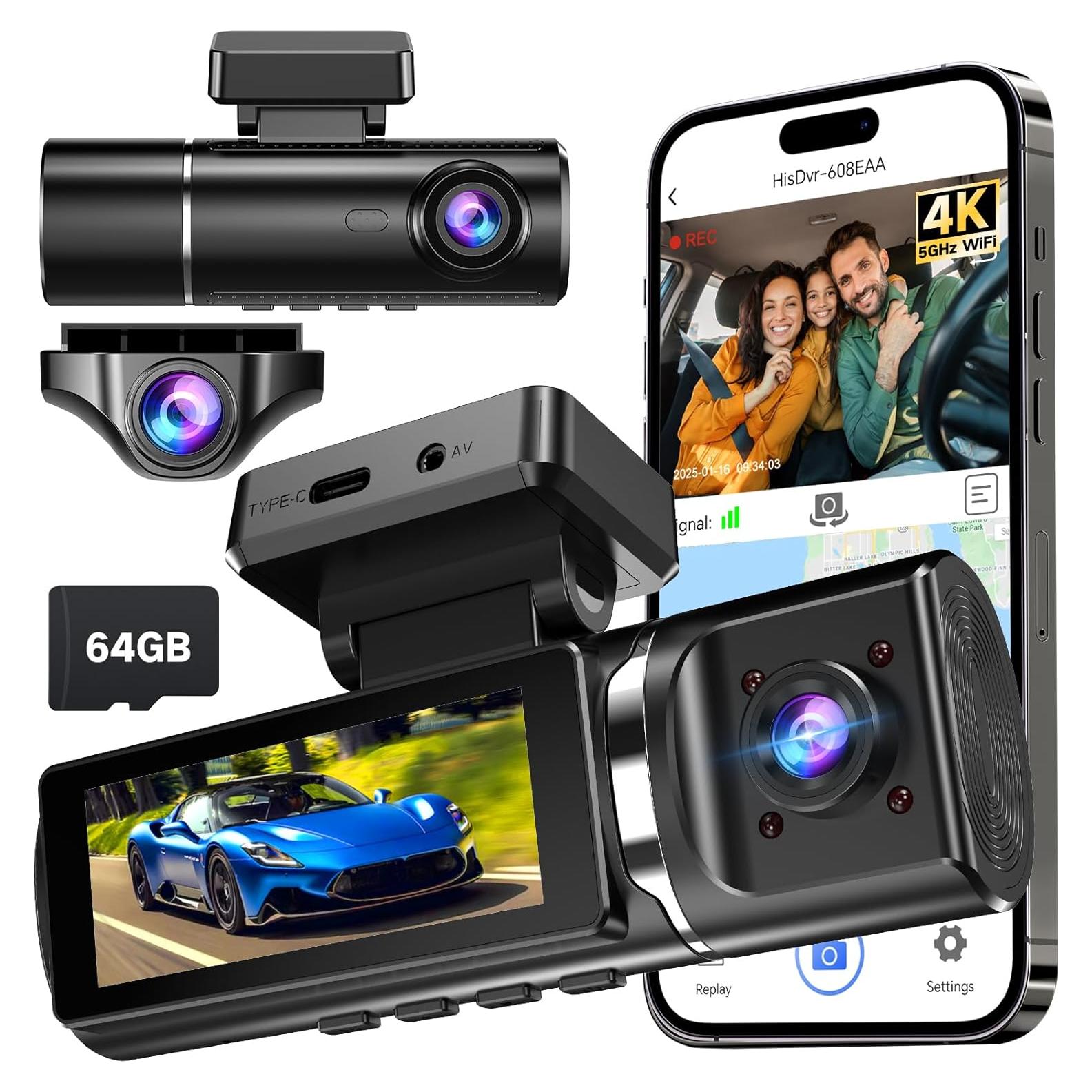 Cámara Dash 4K DOOCK Delantera y 1080P Trasera con GPS