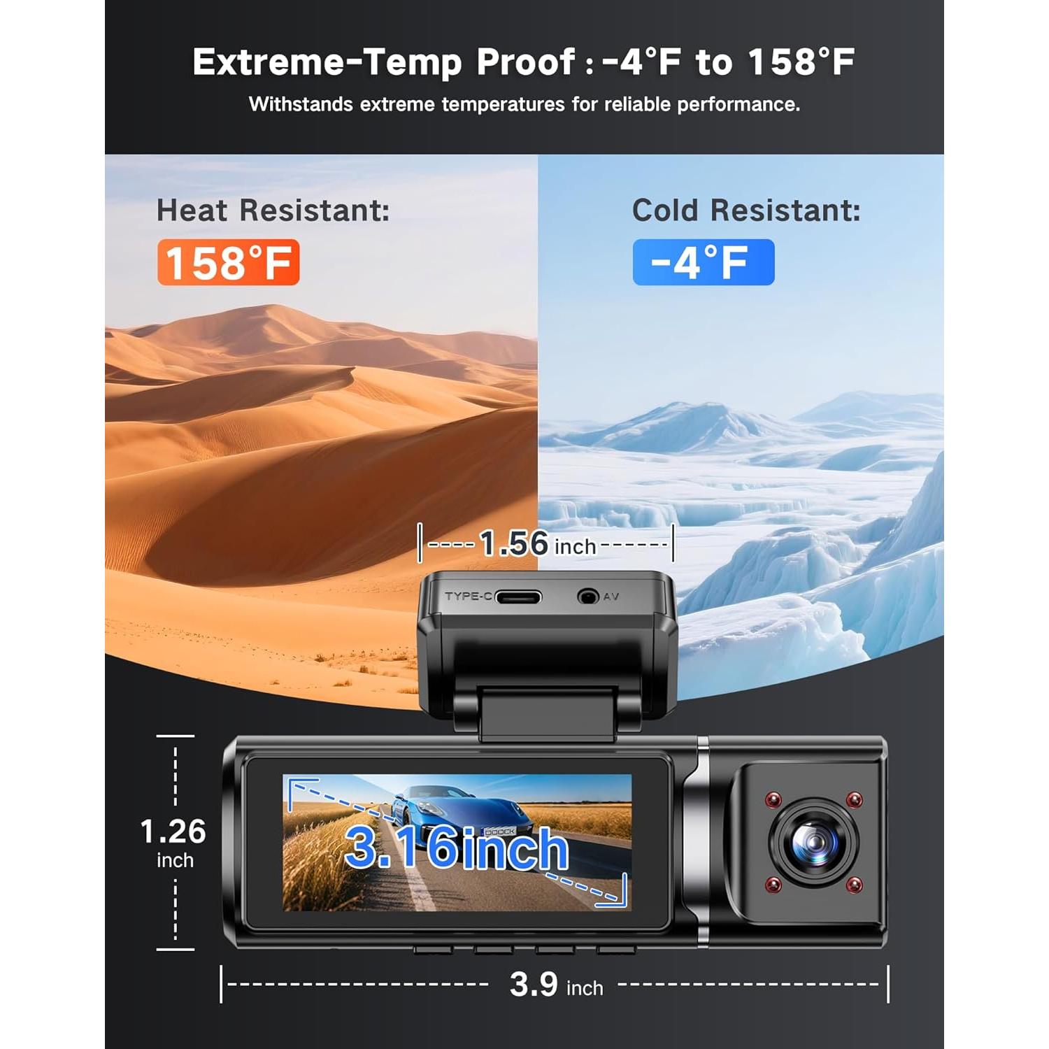 Cámara Dash 4K DOOCK Delantera y 1080P Trasera con GPS