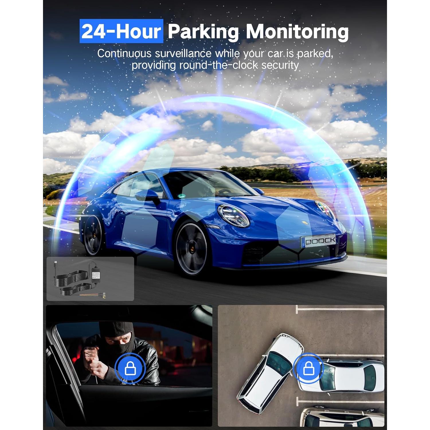 Cámara Dash 4K DOOCK Delantera y 1080P Trasera con GPS