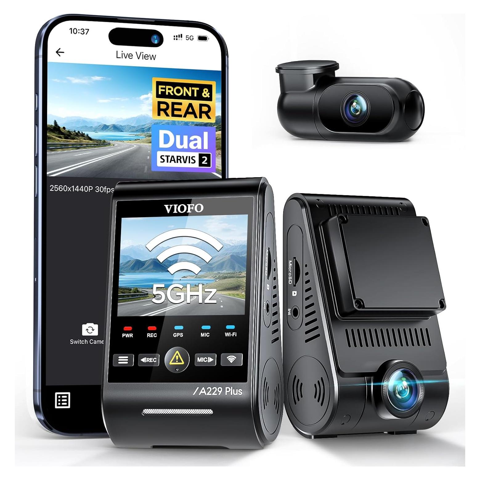 VIOFO A229 Plus Dash Cam Front and Rear, Dual STARVIS 2 Sensors, 2 Channel HDR, 1440P+1440P Voice Control Car Dash Camera, 5GHz Wi-Fi, Voice Control, Ultra-Precise GPS (SD Card Not Included)