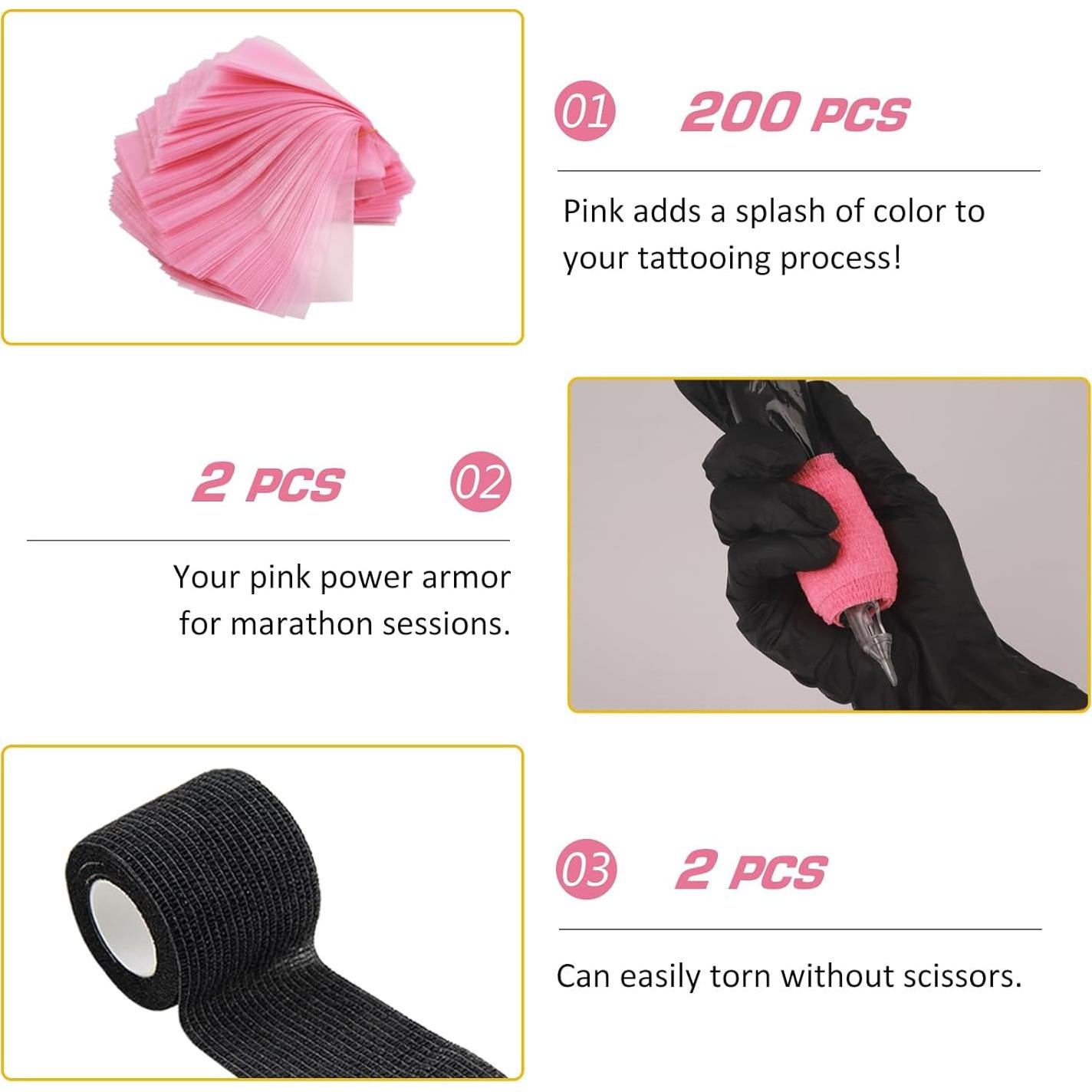 Cubiertas de Máquina de Tatuaje Narkysus - 200 Piezas Rosa