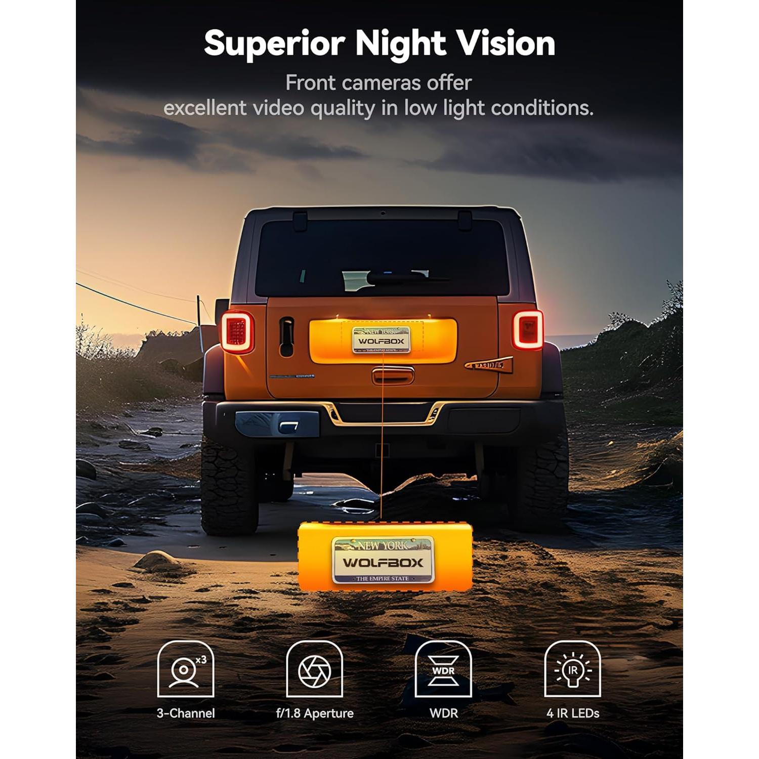 Cámara de Tablero WOLFBOX i17 4K Triple con GPS y WiFi